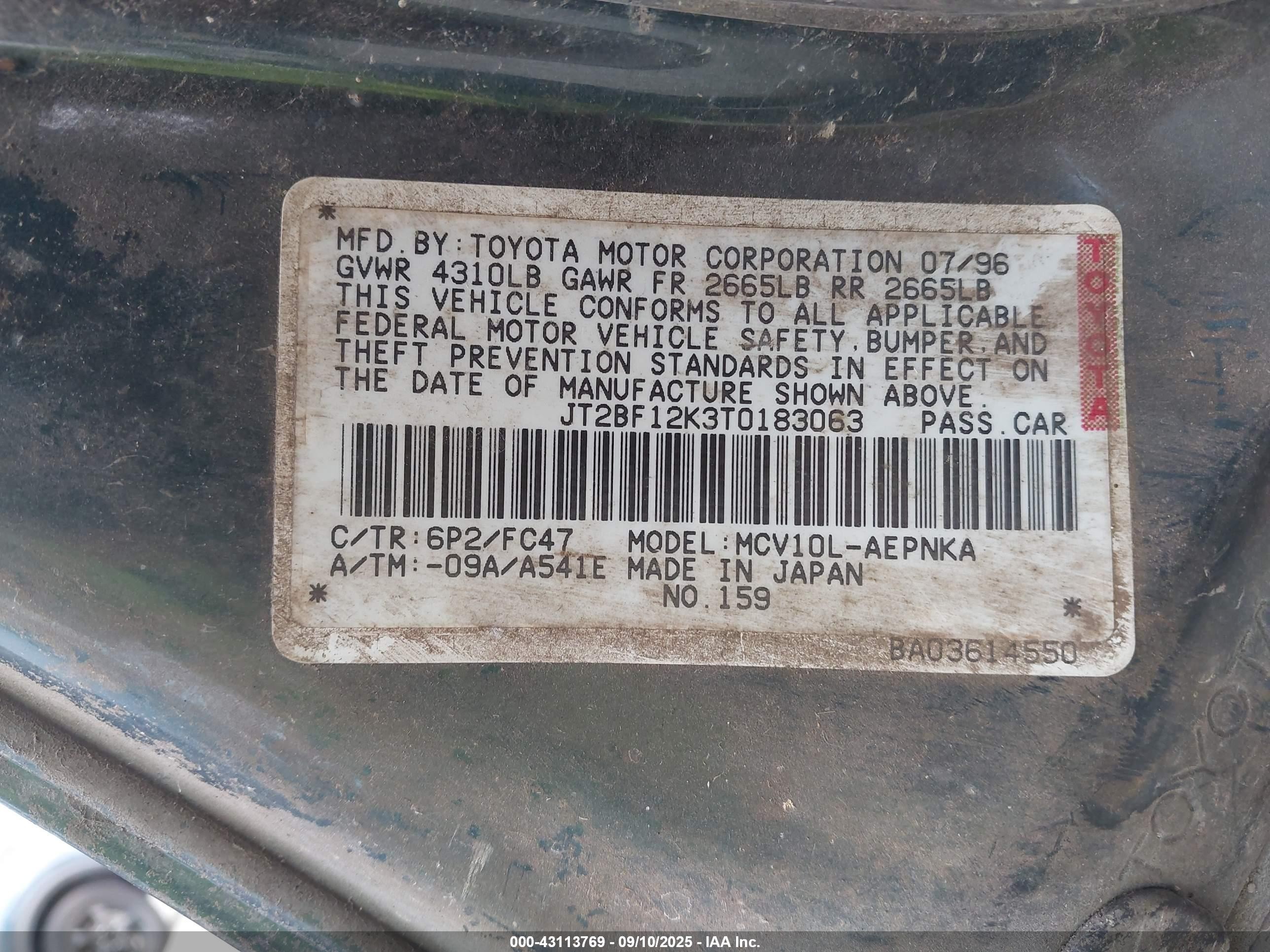 1996 Toyota Camry Le/xle/se Green vin: JT2BF12K3T0183063