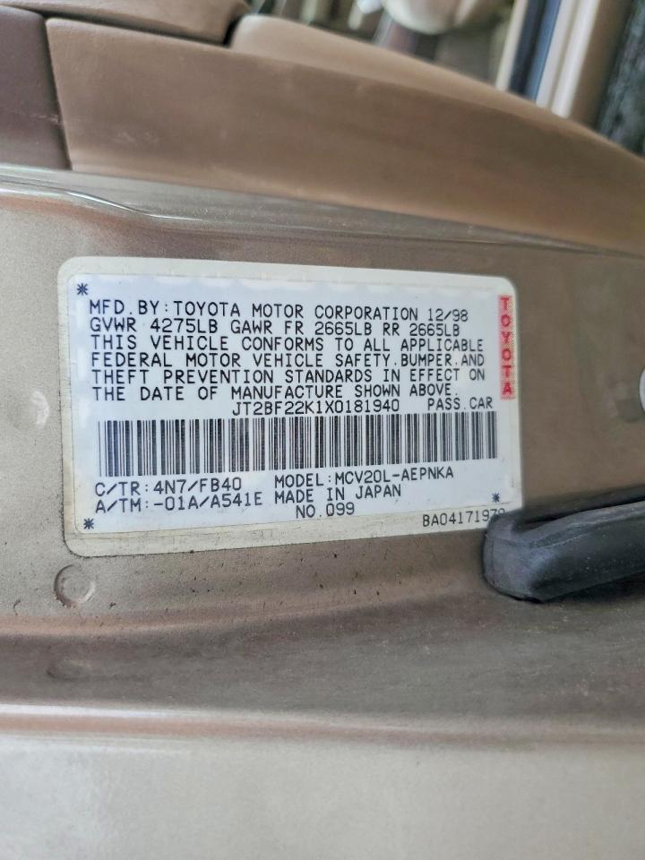1999 Toyota Camry Le/xle Tan vin: JT2BF22K1X0181940