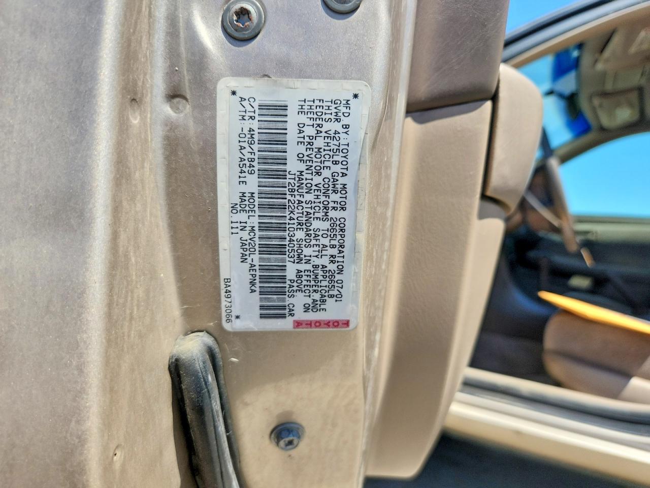 2001 Toyota Camry Le V6 Beige vin: JT2BF22K410340537