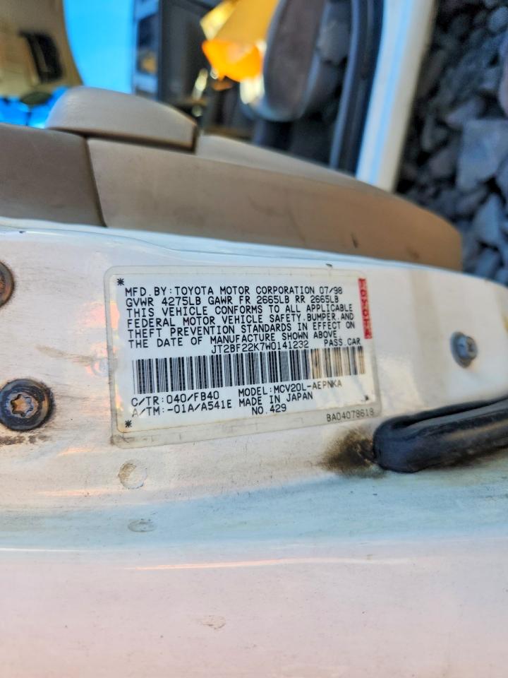 1998 Toyota Camry Le V6 White vin: JT2BF22K7W0141232