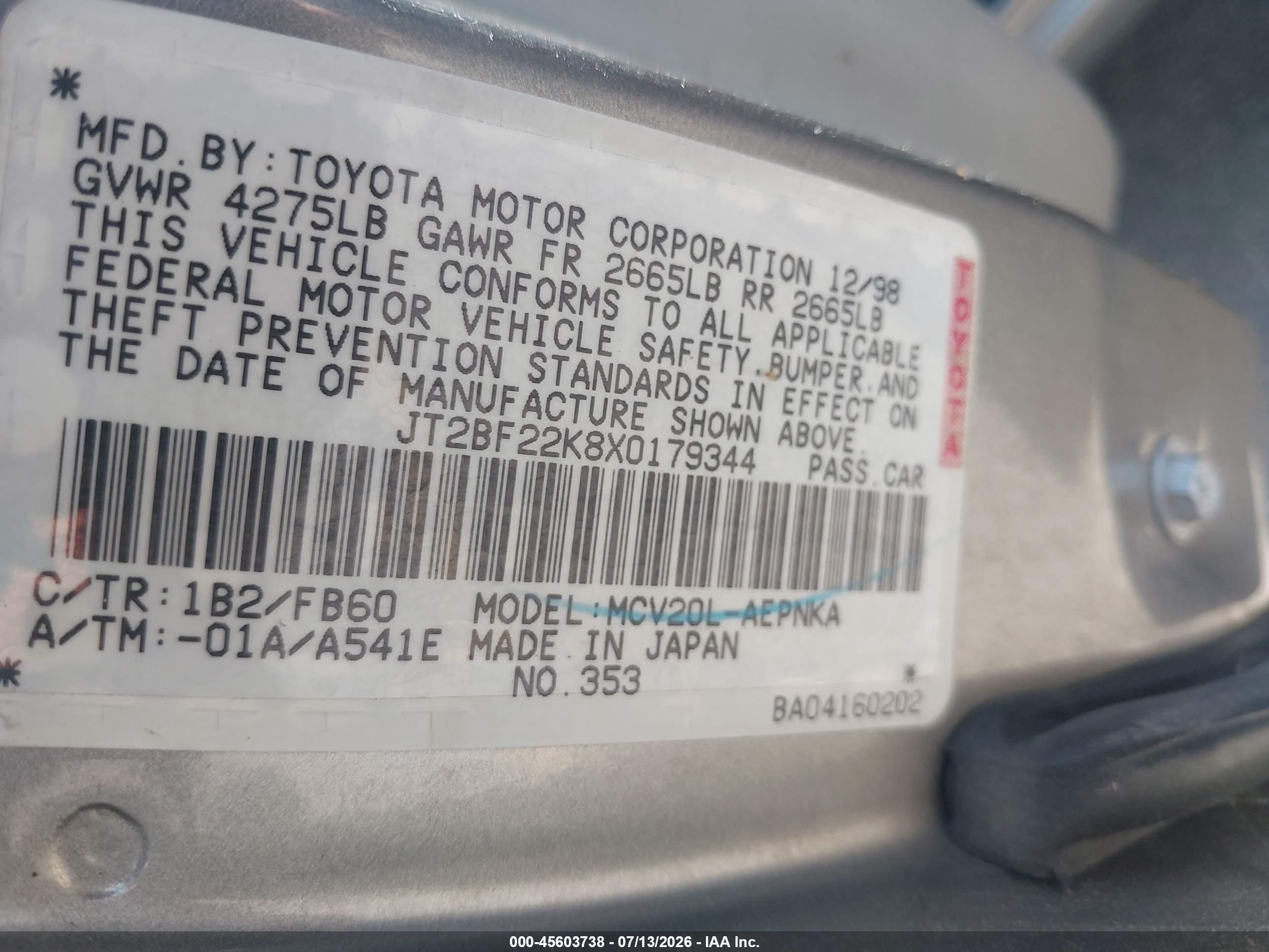 1999 Toyota Camry Le V6 Золотой vin: JT2BF22K8X0179344