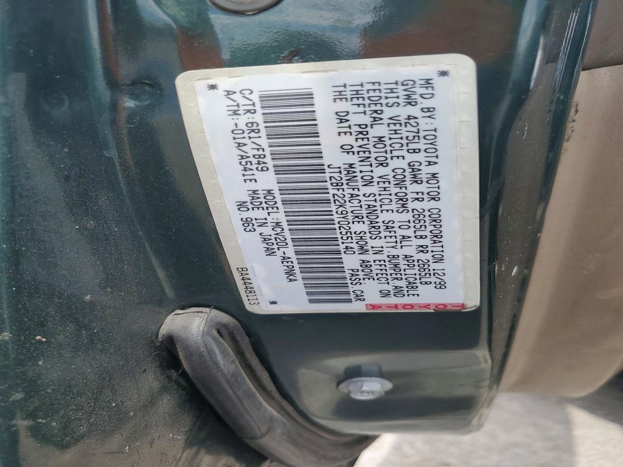 2000 Toyota Camry Le V6 Green vin: JT2BF22K9Y0255140