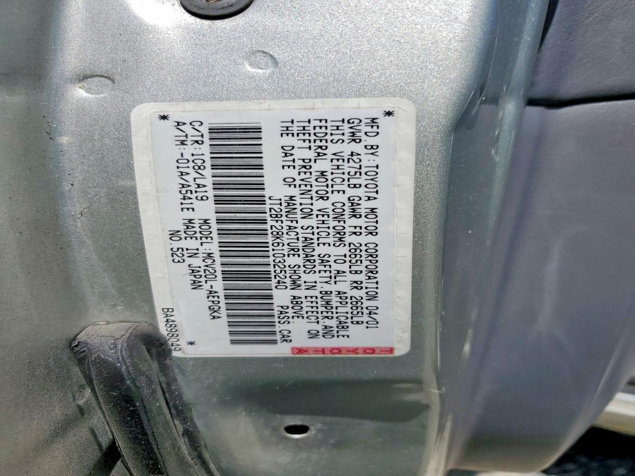 2001 Toyota Camry Xle V6 Серебряный vin: JT2BF28K610325240