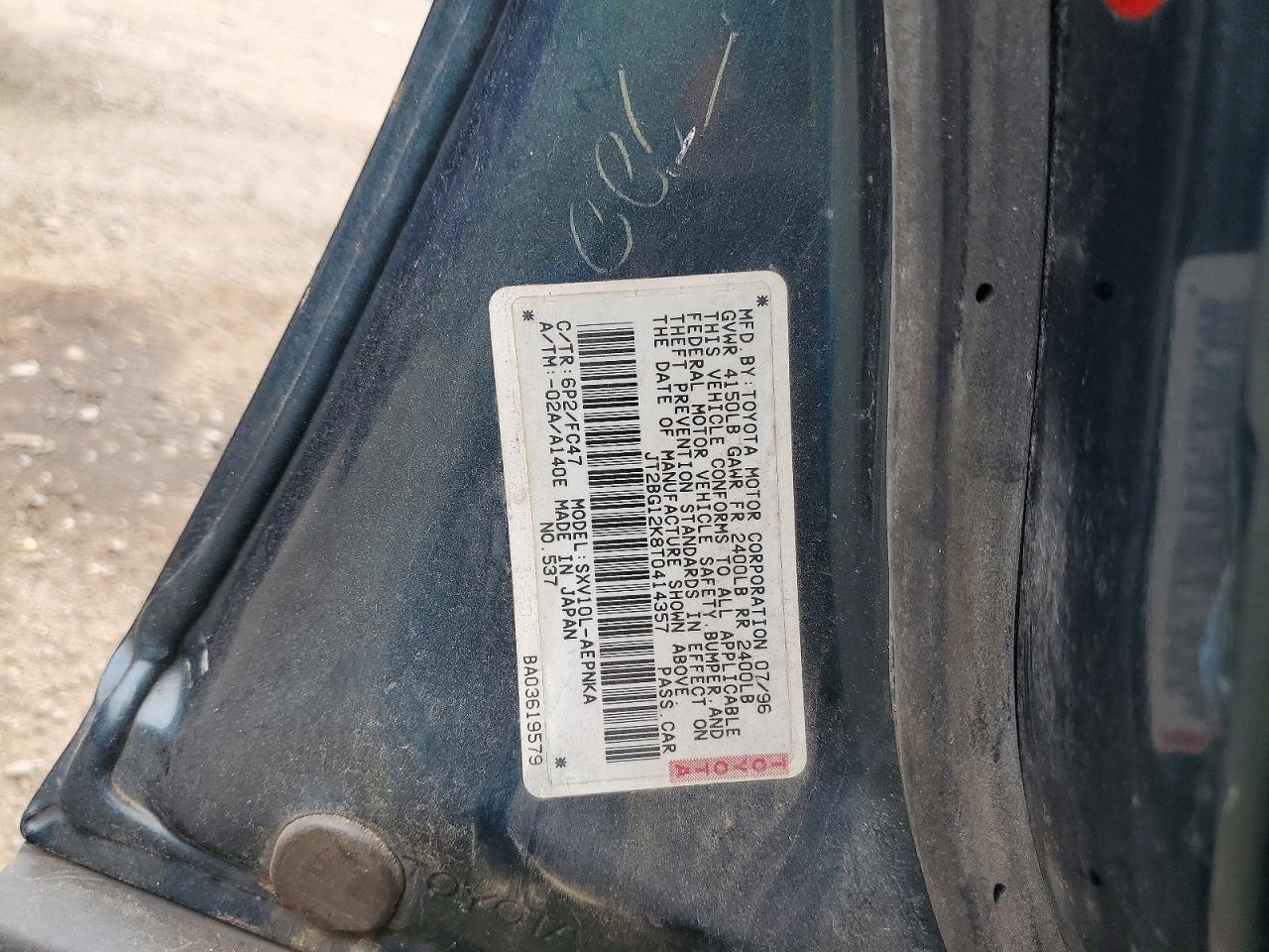 1996 Toyota Camry Le Teal vin: JT2BG12K8T0414357