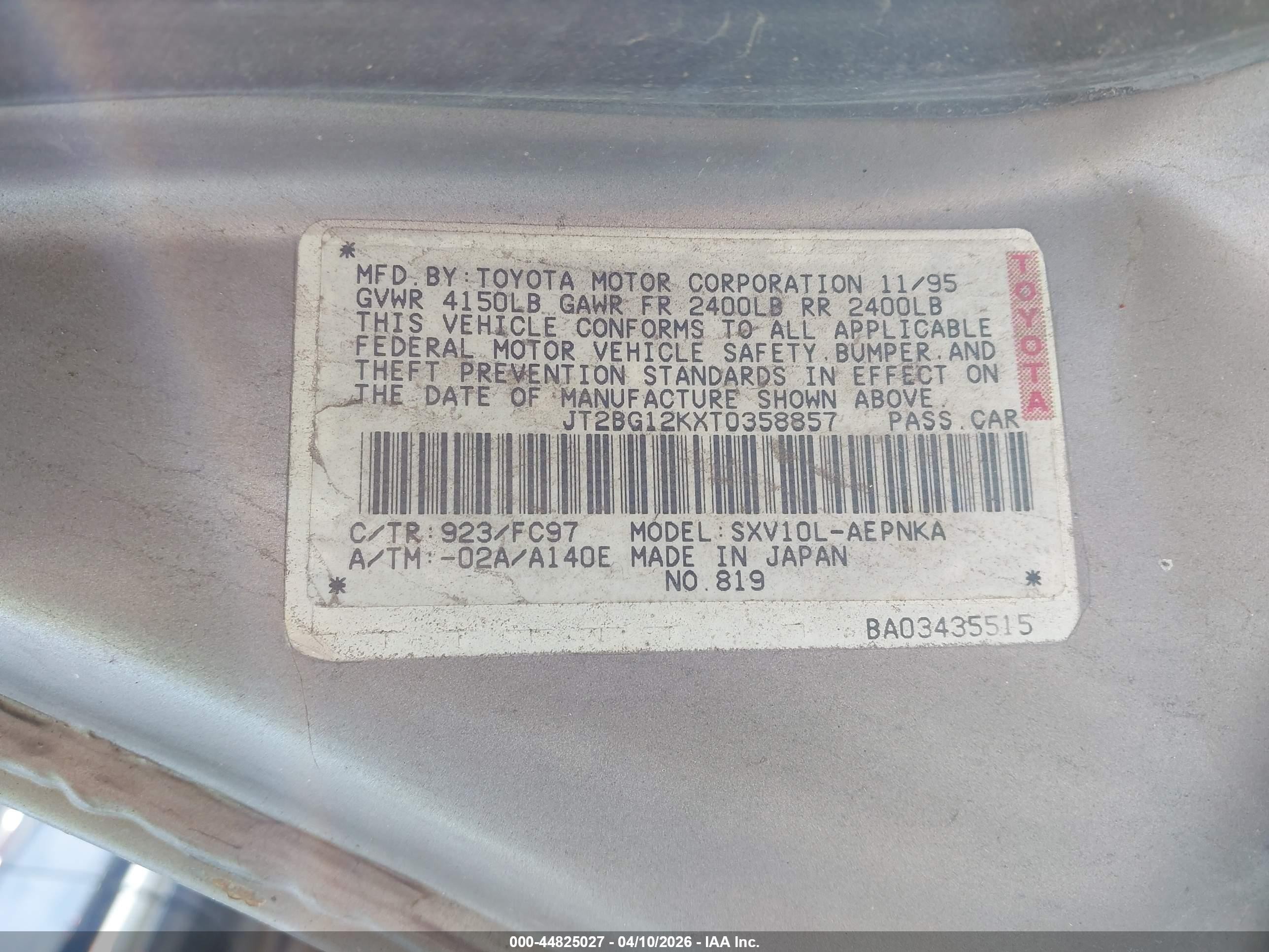1996 Toyota Camry Dx/le/xle Gray vin: JT2BG12KXT0358857