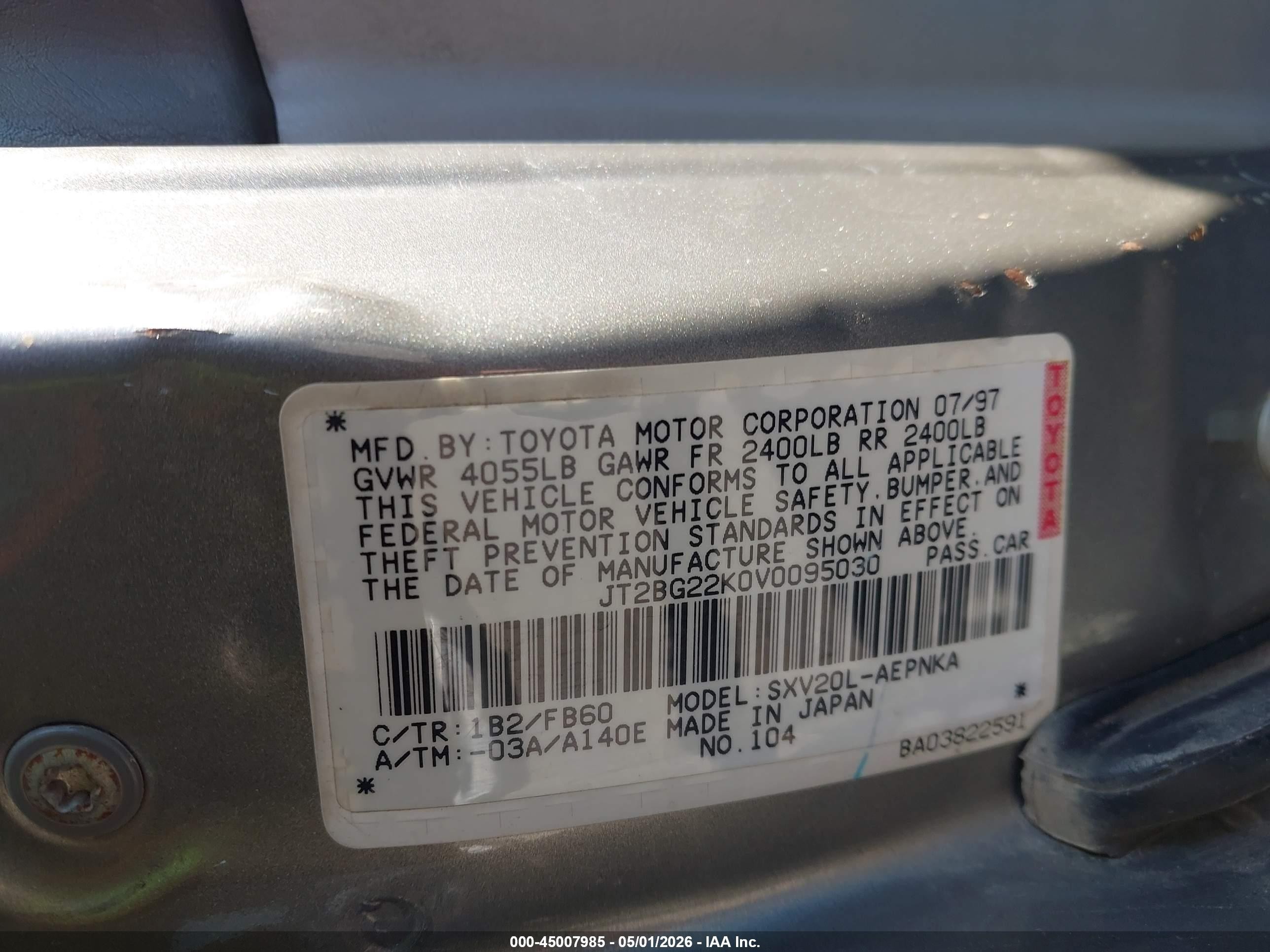 1997 Toyota Camry Le/xle Tan vin: JT2BG22K0V0095030