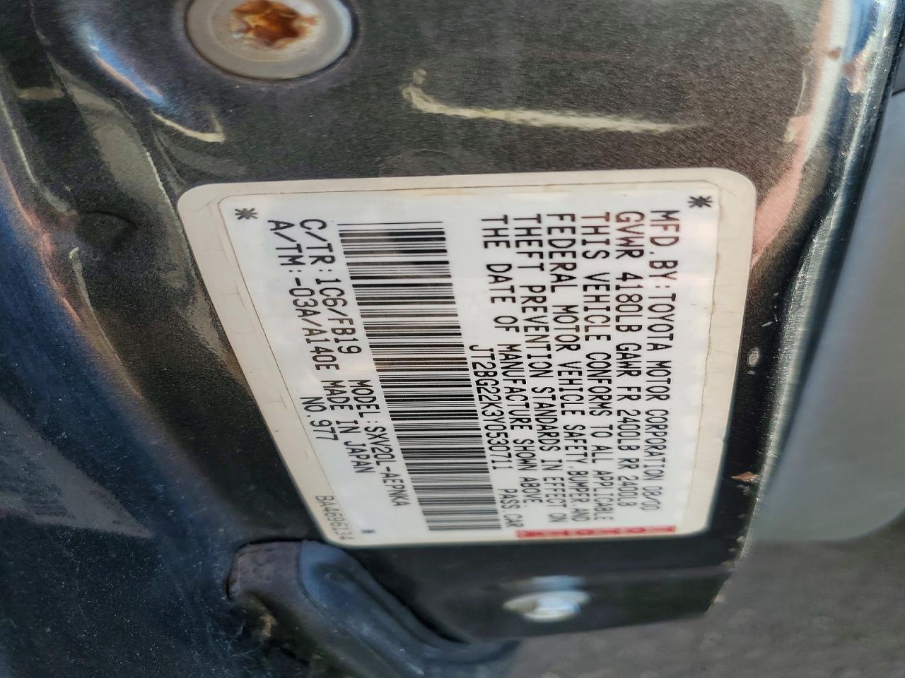 2000 Toyota Camry Le Gray vin: JT2BG22K3Y0530711