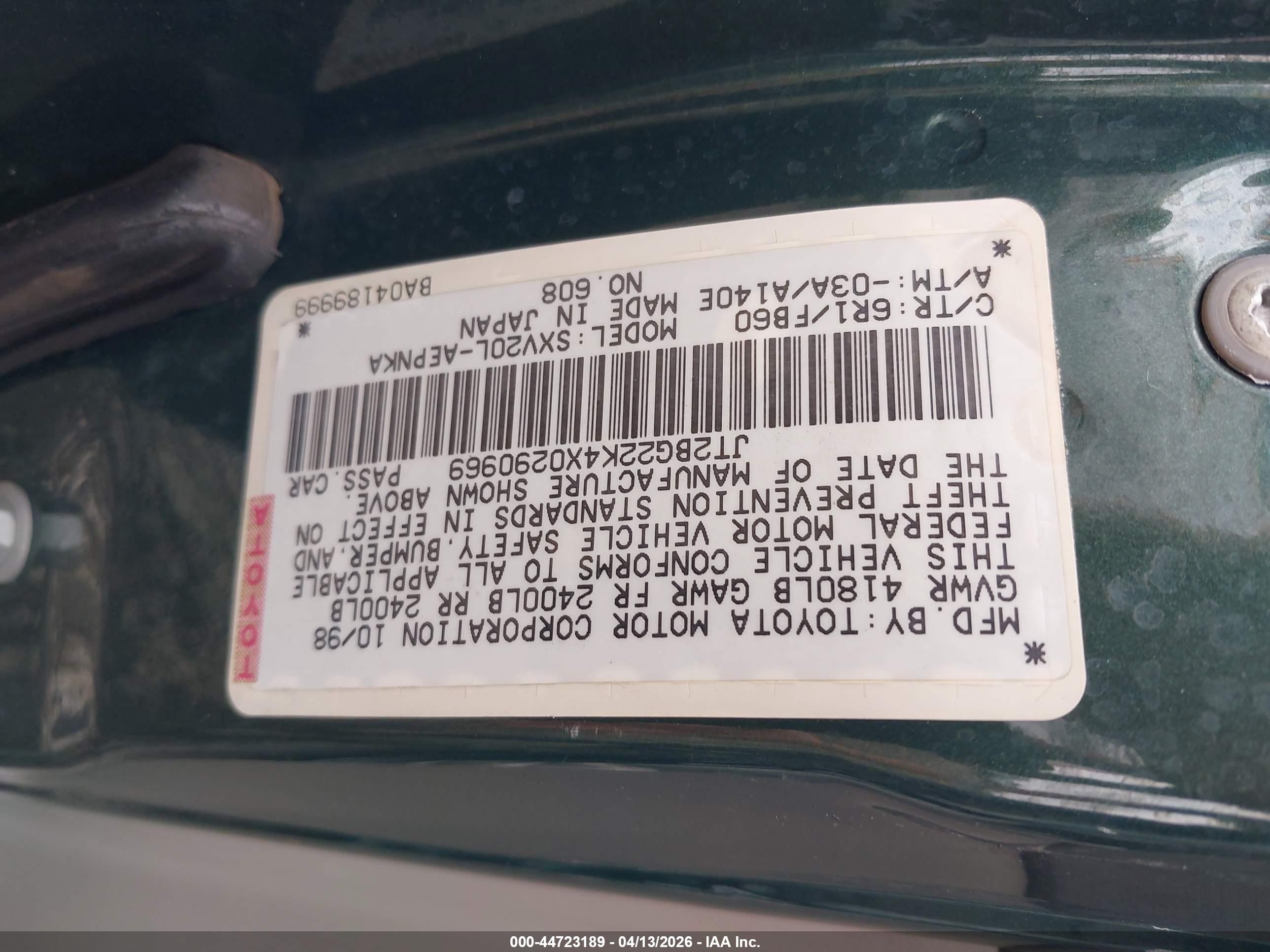 1999 Toyota Camry Ce/le/xle Green vin: JT2BG22K4X0290969