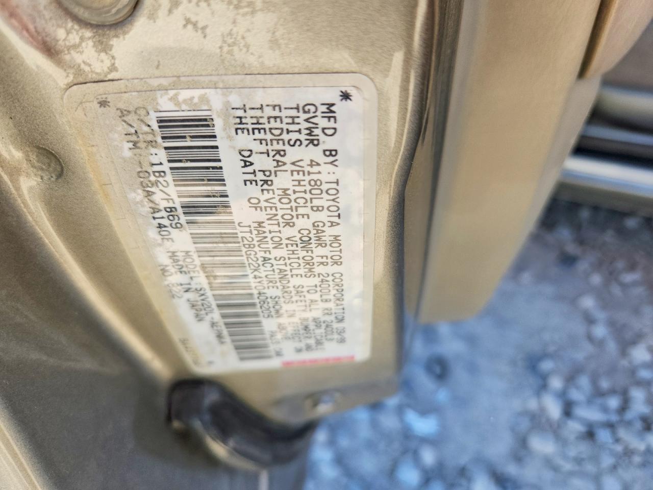 2000 Toyota Camry Le Gray vin: JT2BG22K4Y0406205