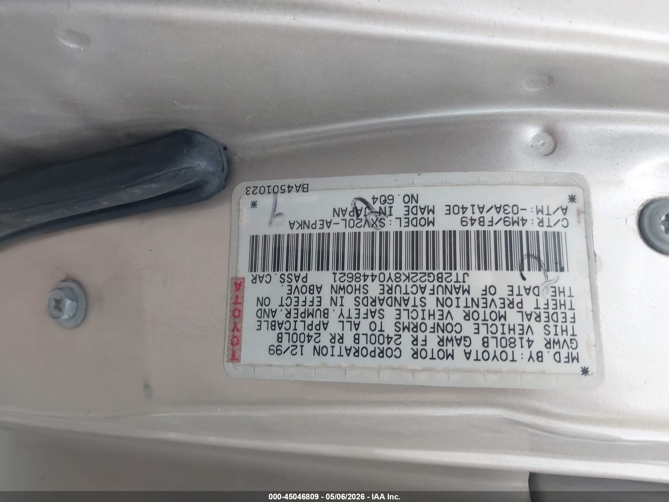2000 Toyota Camry Le Бежевый vin: JT2BG22K8Y0448621