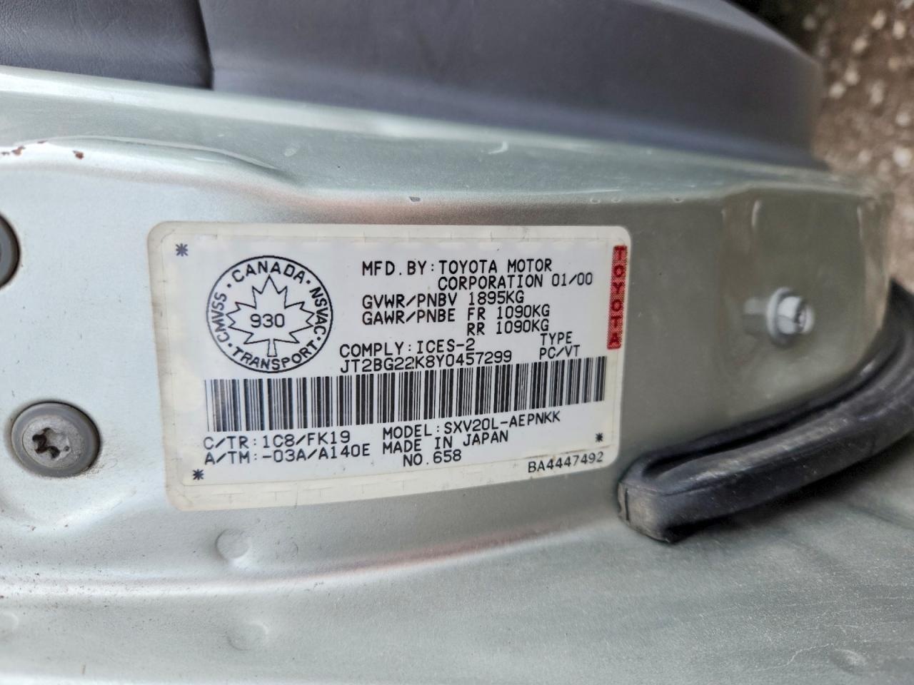 2000 Toyota Camry Ce Silver vin: JT2BG22K8Y0457299