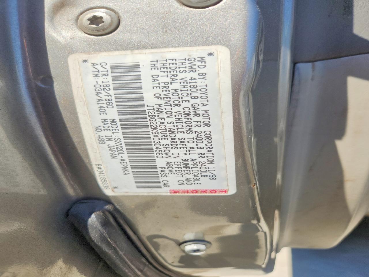 1999 Toyota Camry Le Tan vin: JT2BG22K9X0304560