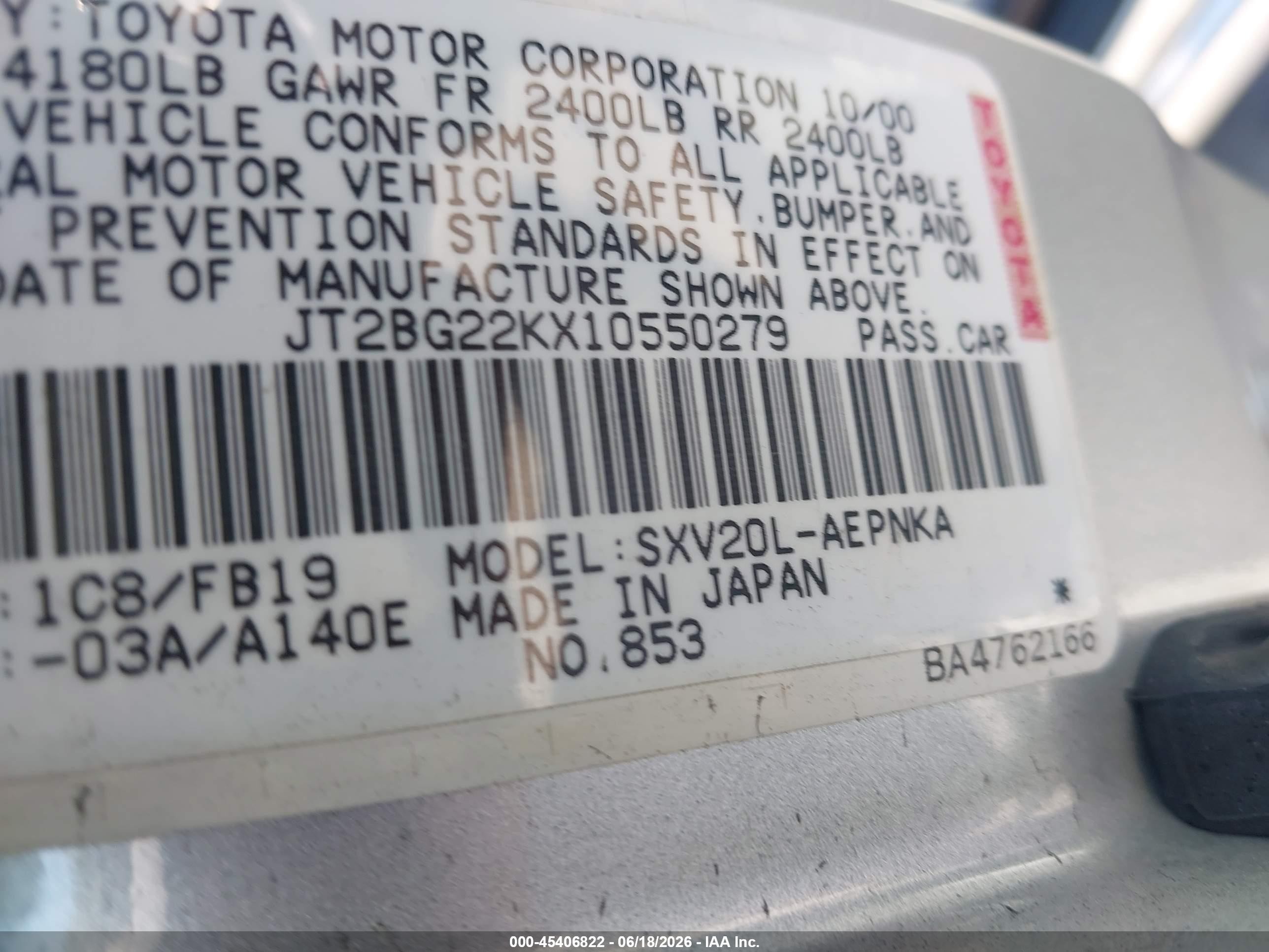 2001 Toyota Camry Le Silver vin: JT2BG22KX10550279