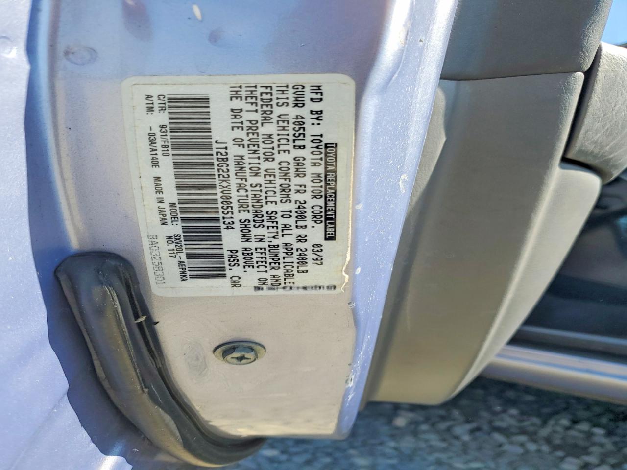 1997 Toyota Camry Le Silver vin: JT2BG22KXV0055134