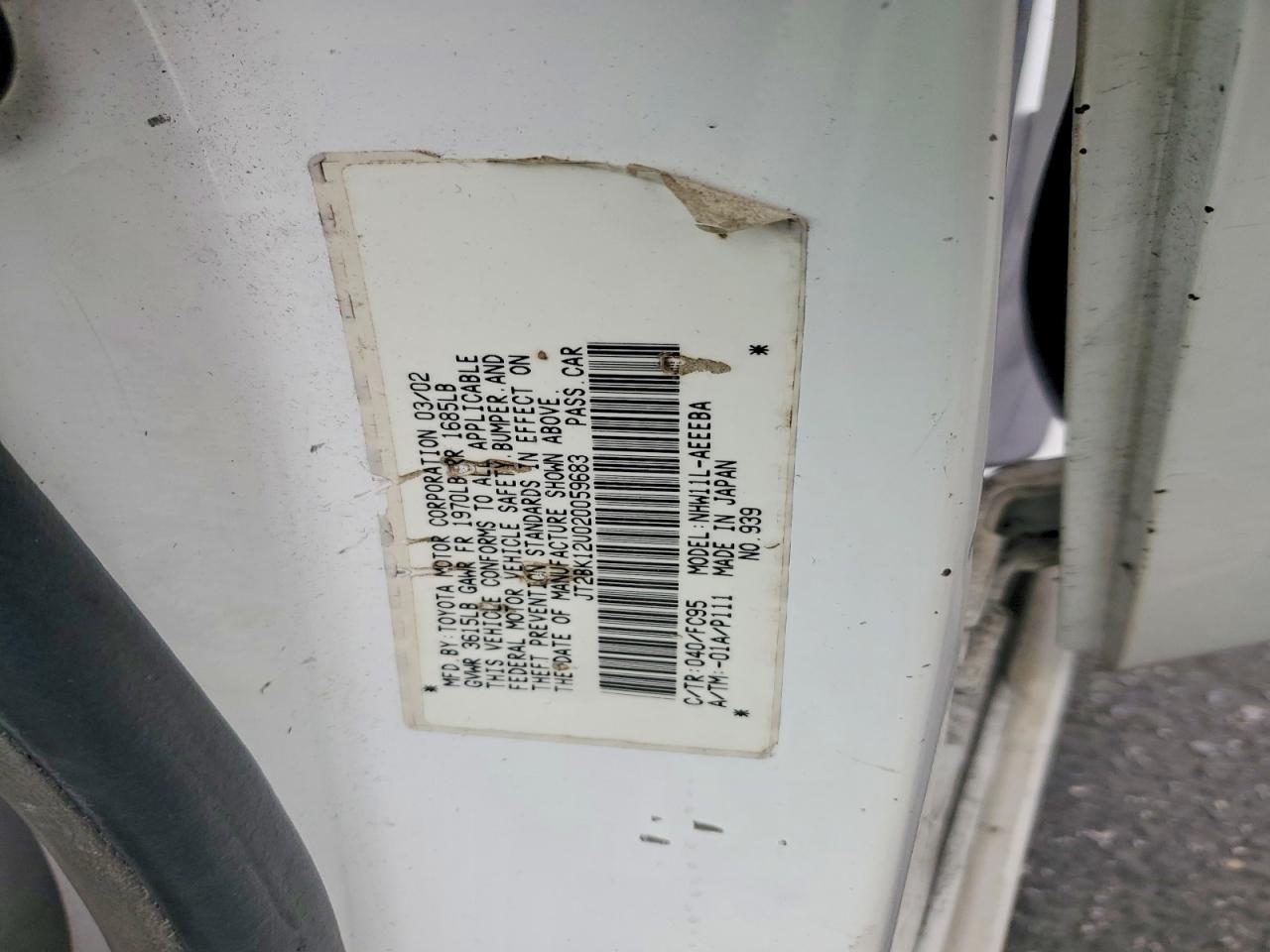 2002 Toyota Prius Base White vin: JT2BK12U020059683
