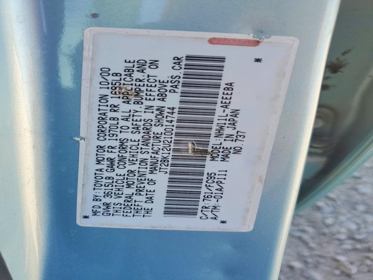 2001 Toyota Prius Base Blue vin: JT2BK12U210014744