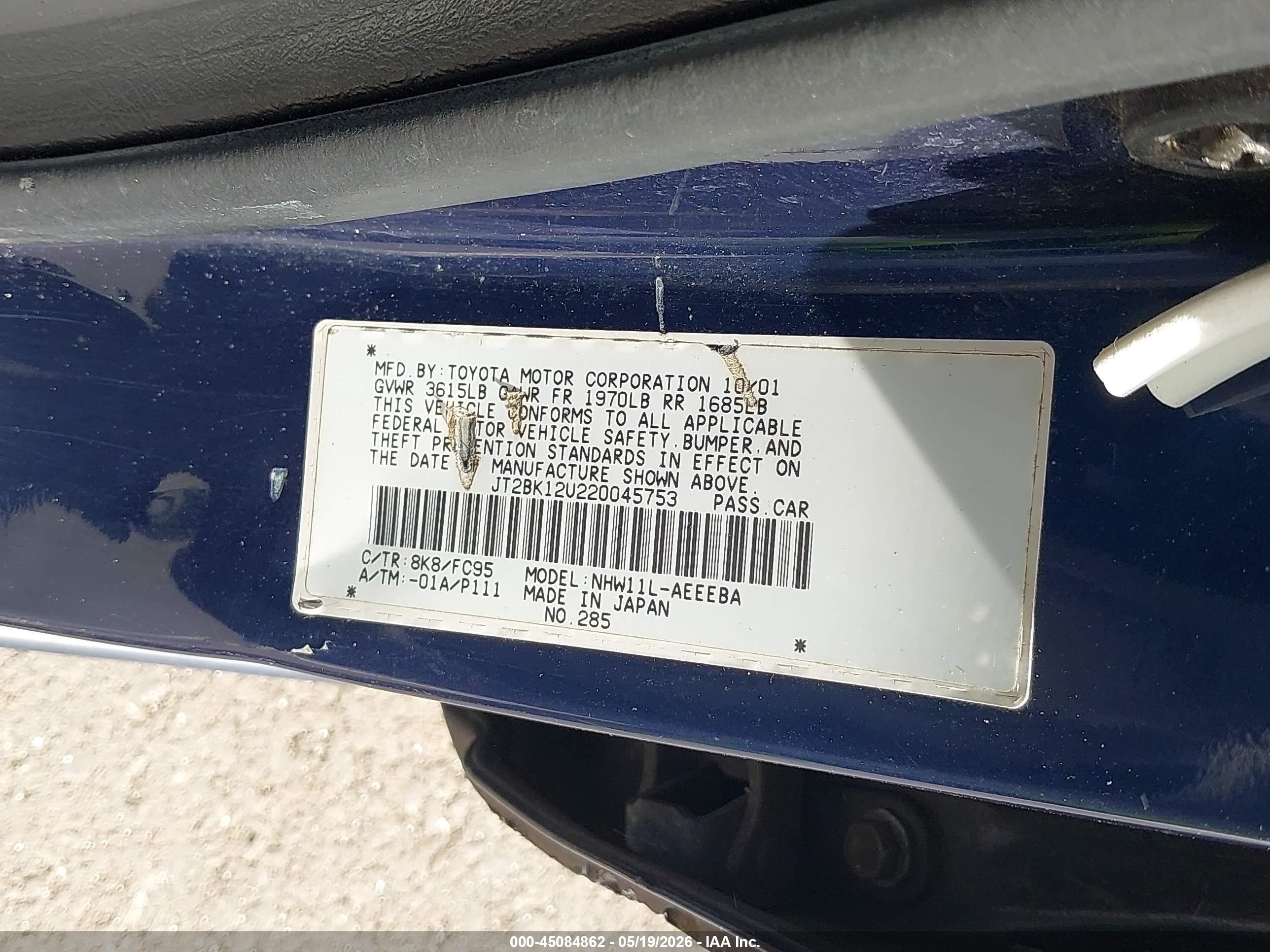 2002 Toyota Prius   Blue vin: JT2BK12U220045753