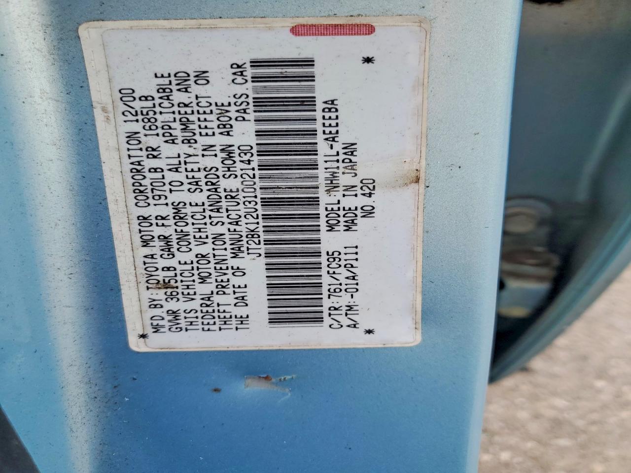 2001 Toyota Prius Blue vin: JT2BK12U310021430