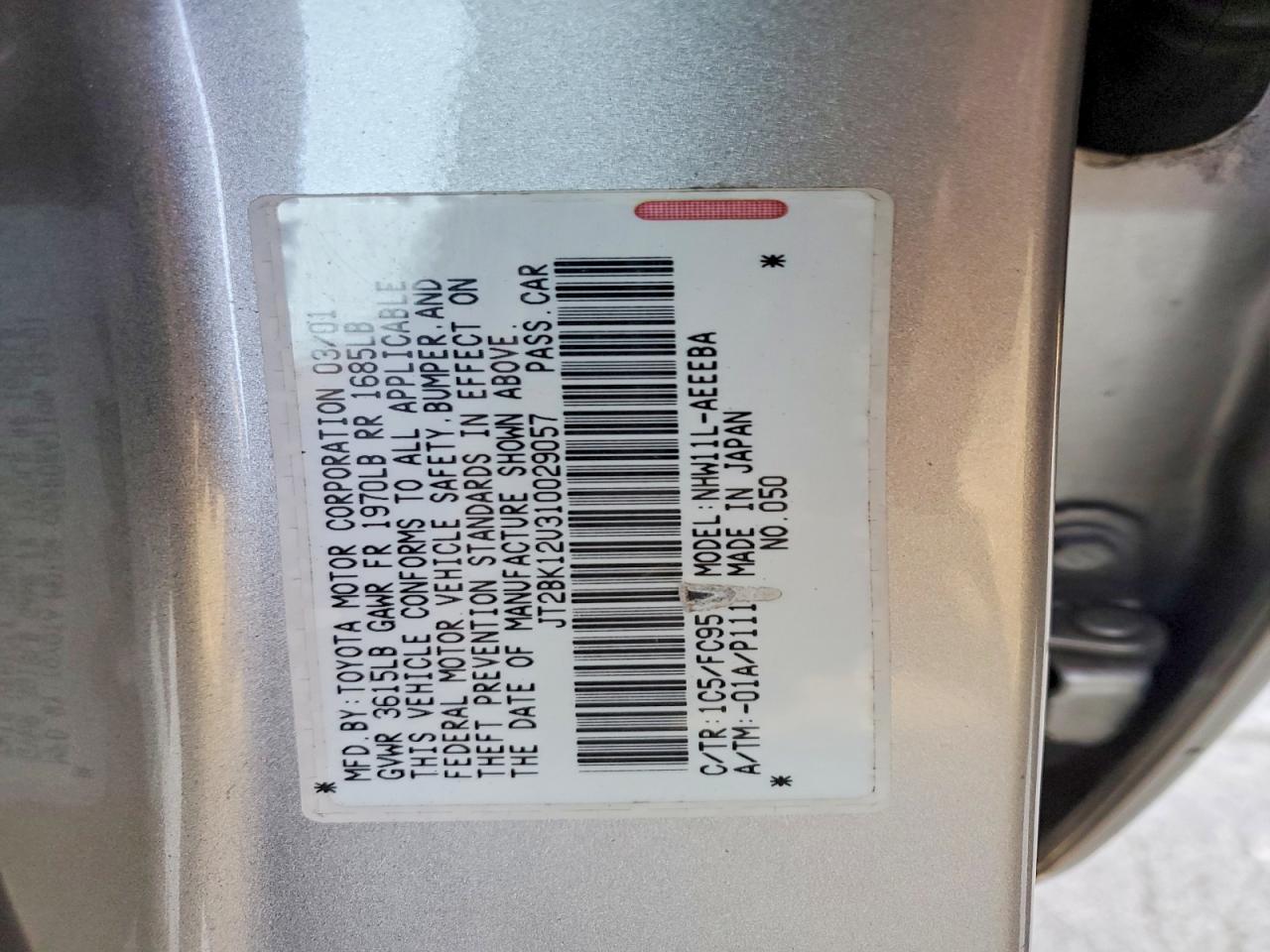 2001 Toyota Prius Base Silver vin: JT2BK12U310029057