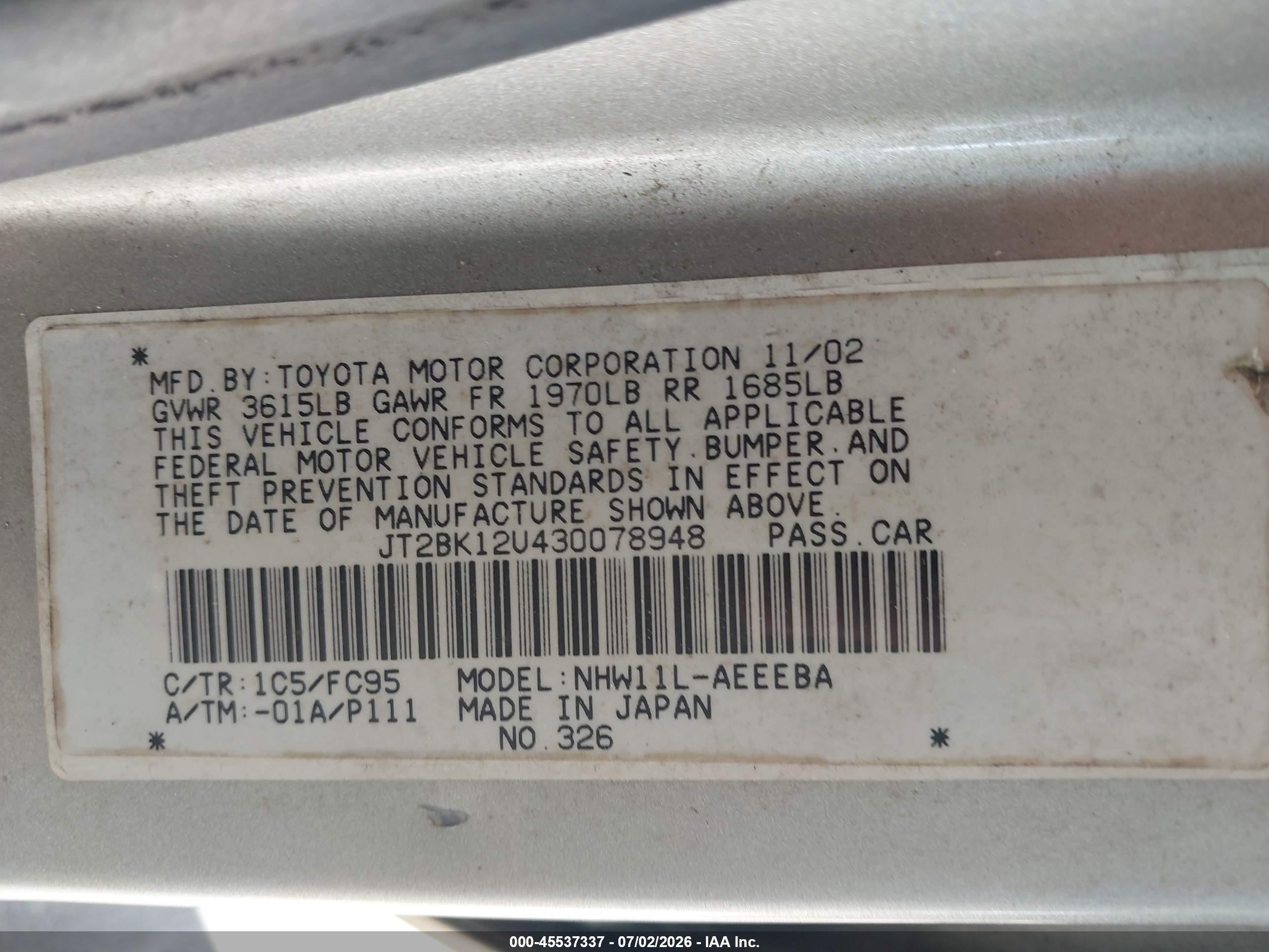 2003 Toyota Prius   Silver vin: JT2BK12U430078948