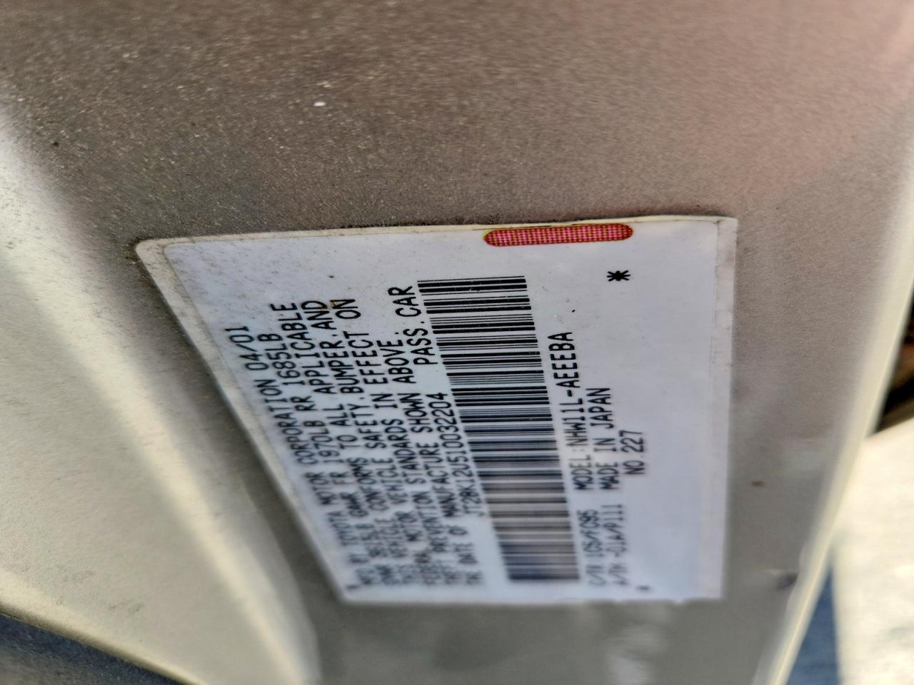 2001 Toyota Prius Base Silver vin: JT2BK12U510032204