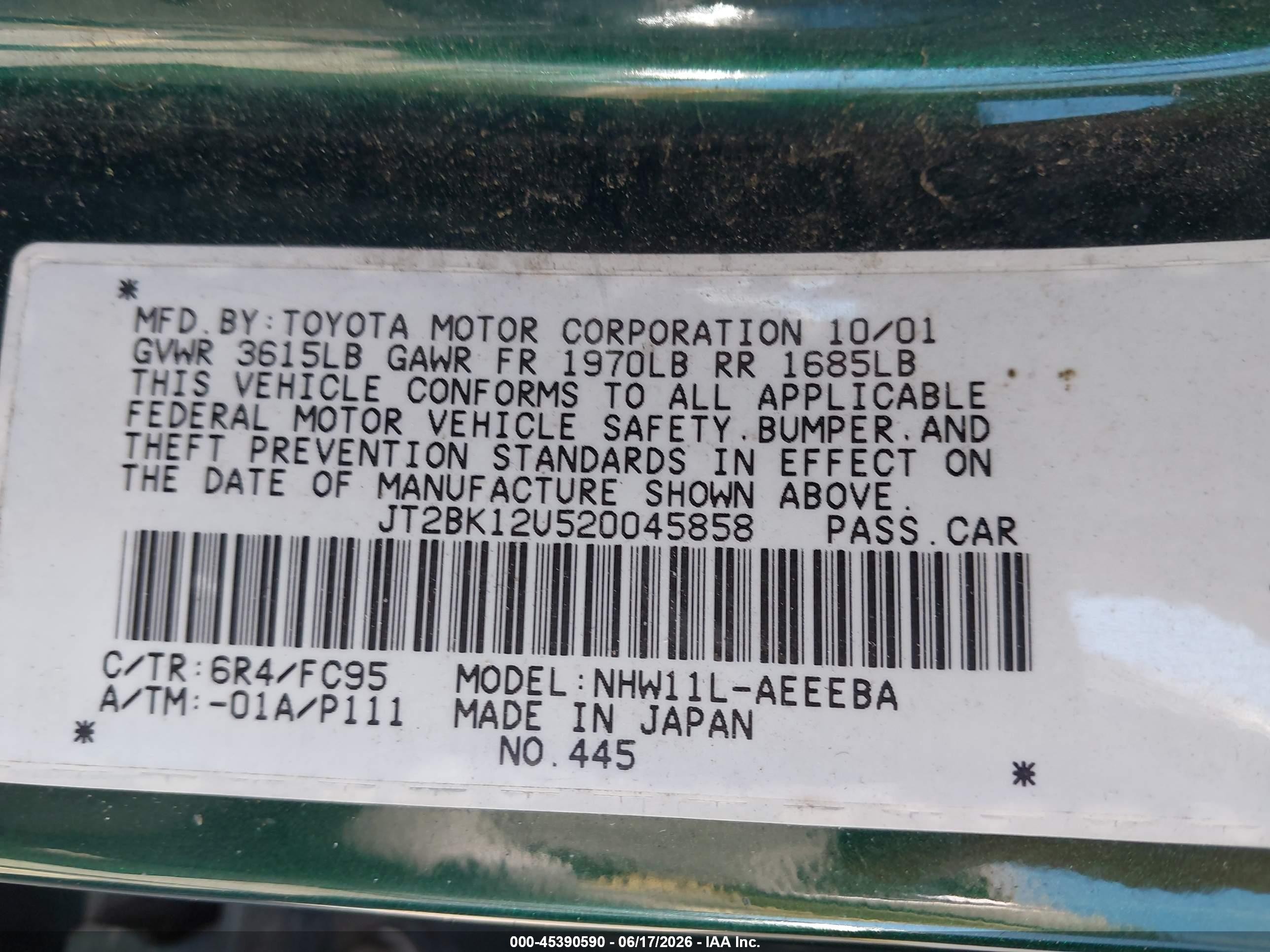 2002 Toyota Prius   Green vin: JT2BK12U520045858