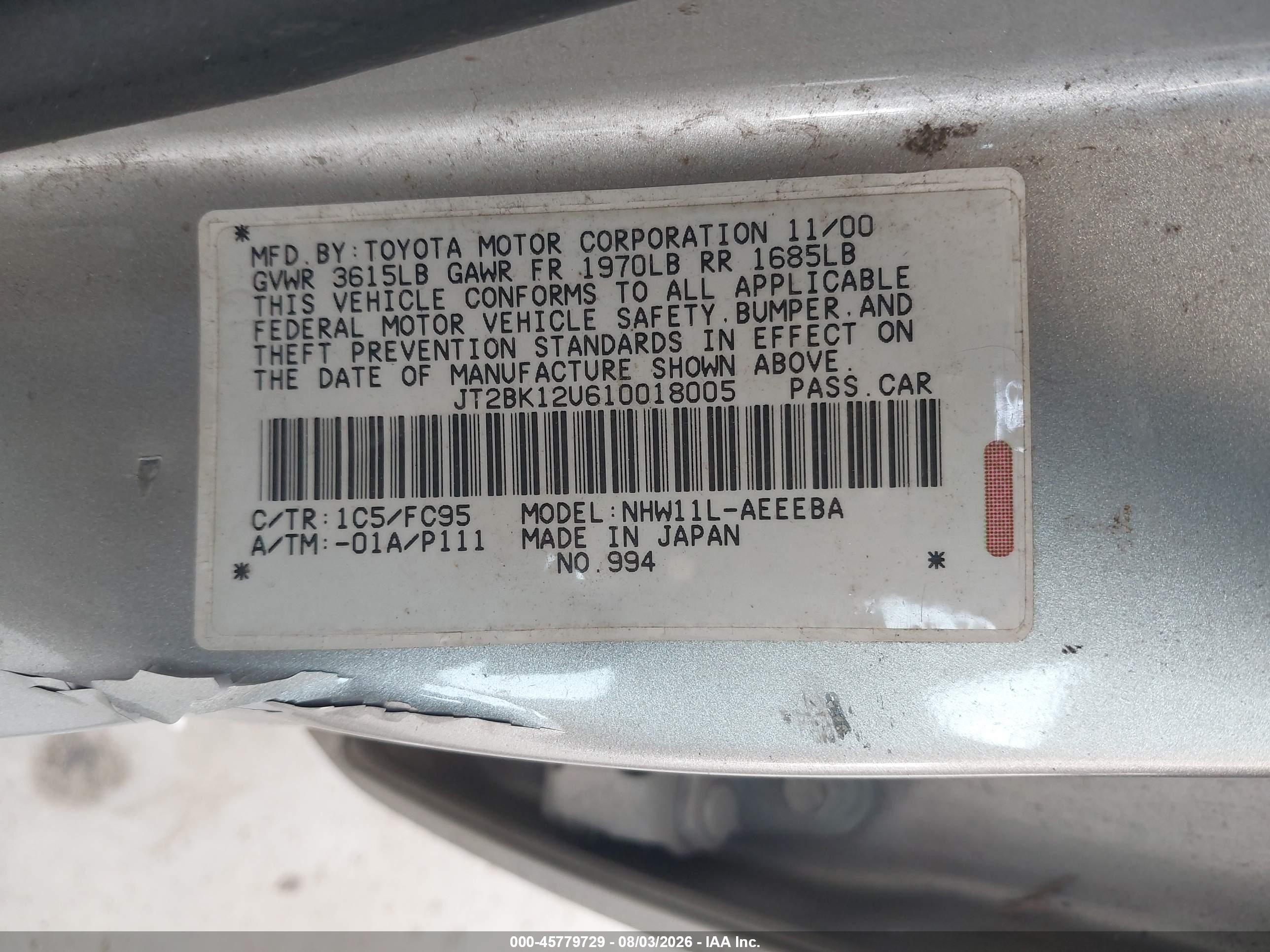 2001 Toyota Prius   Silver vin: JT2BK12U610018005