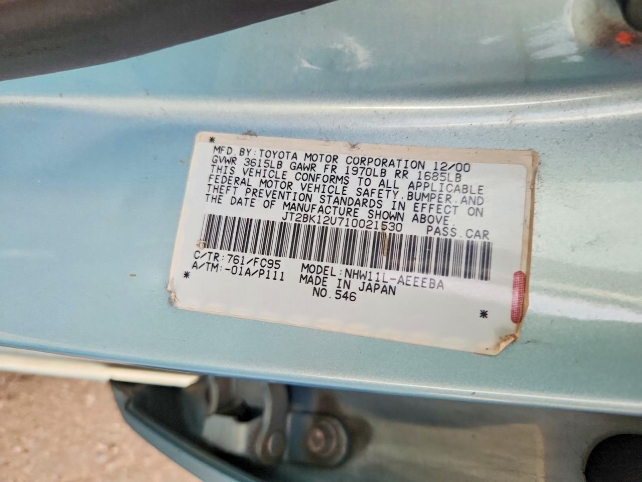 2001 Toyota Prius Base Blue vin: JT2BK12U710021530