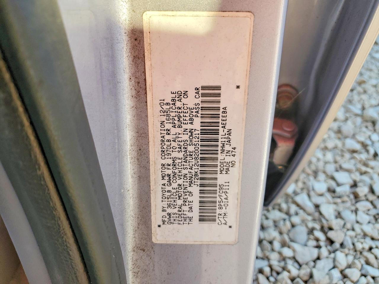 2002 Toyota Prius Silver vin: JT2BK12U820051217