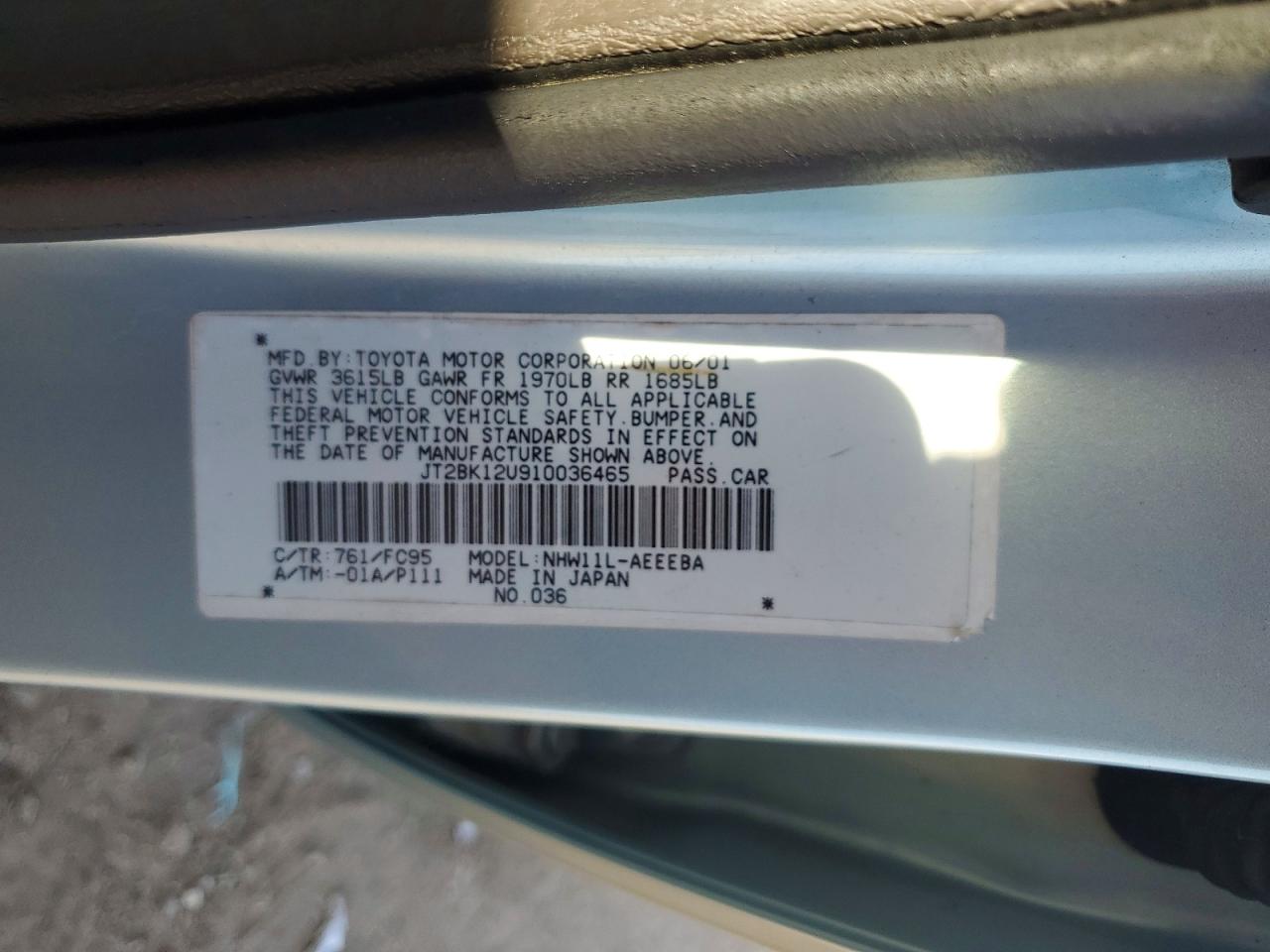 2001 Toyota Prius Base Teal vin: JT2BK12U910036465