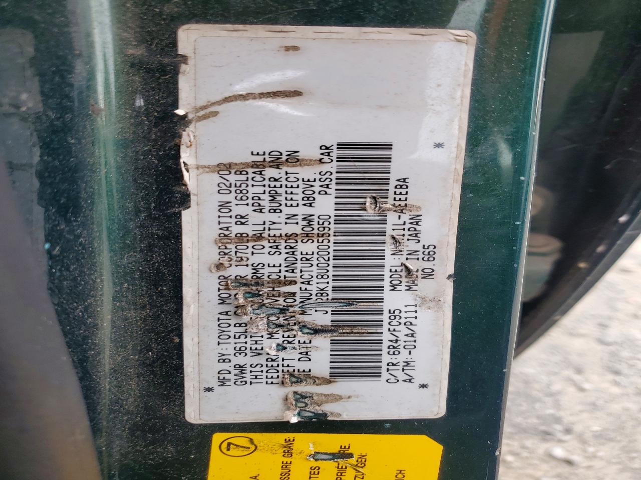 2002 Toyota Prius Base Green vin: JT2BK18U020055950