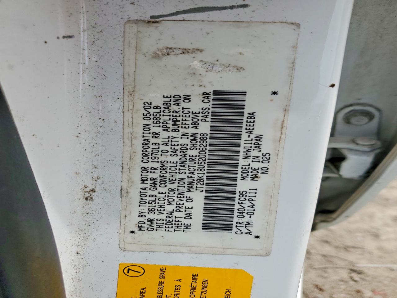 2002 Toyota Prius Base White vin: JT2BK18U520062988