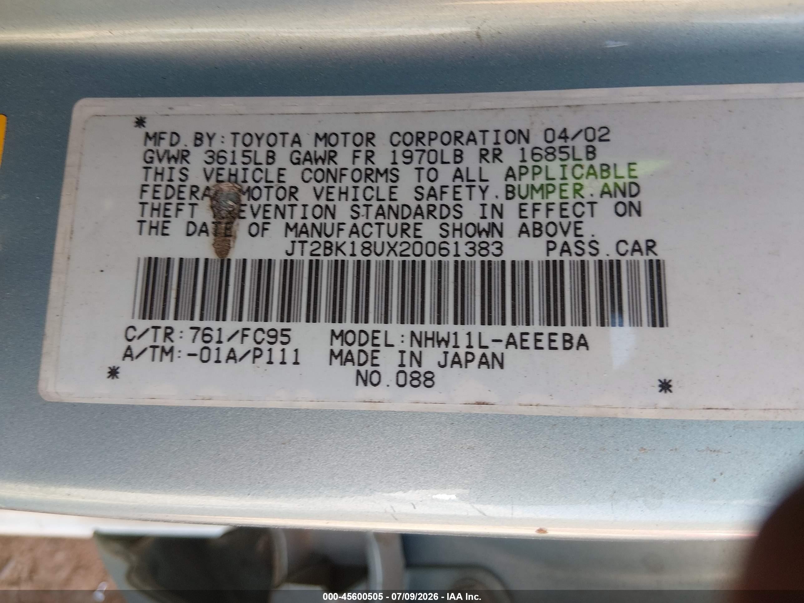 2002 Toyota Prius   Blue vin: JT2BK18UX20061383
