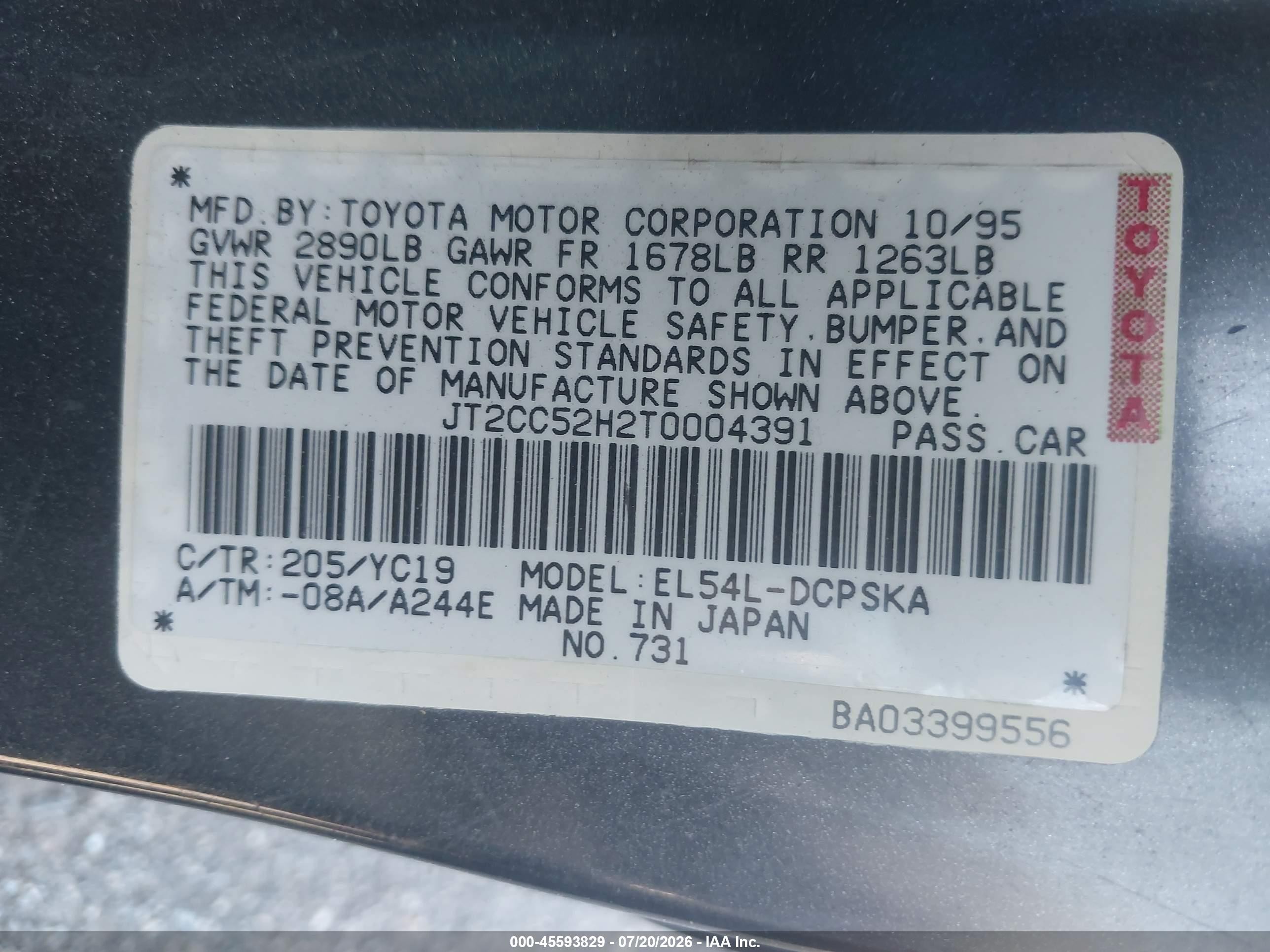 1996 Toyota Paseo   Black vin: JT2CC52H2T0004391