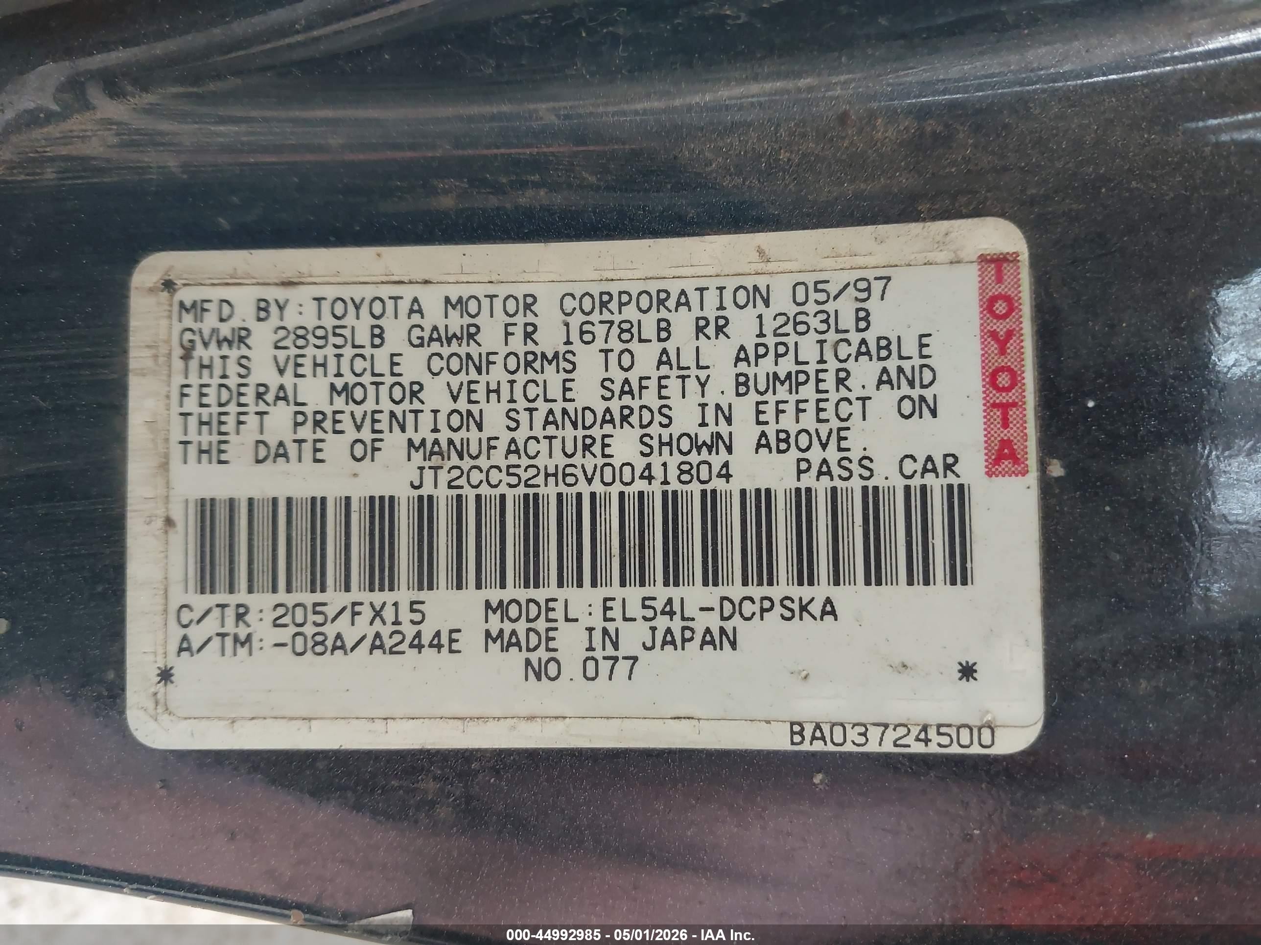 1997 Toyota Paseo   Black vin: JT2CC52H6V0041804