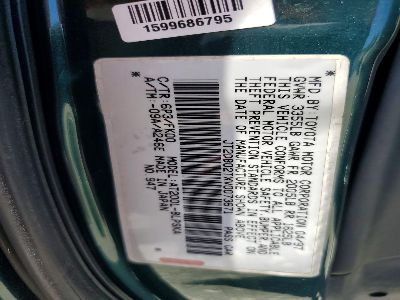 1997 Toyota Celica St Green vin: JT2DB02TXV0073671