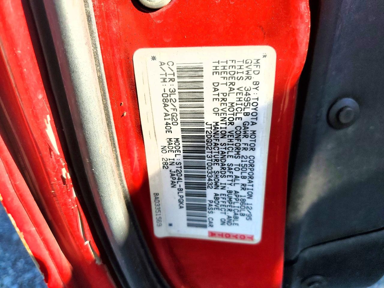 1996 Toyota Celica Gt Red vin: JT2DG02T3T0033432