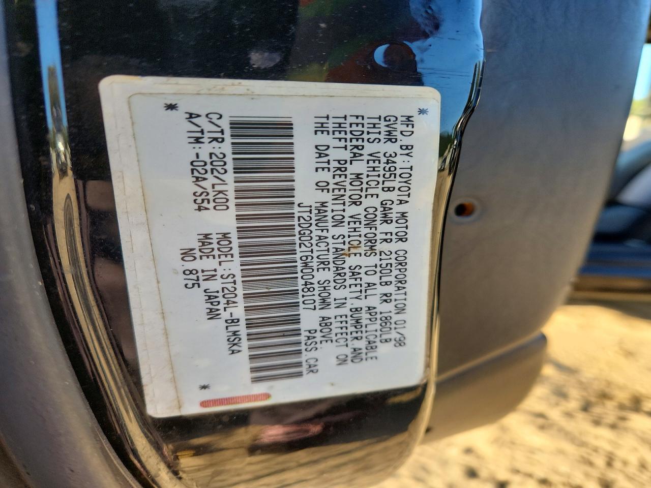1998 Toyota Celica Gt Черный vin: JT2DG02T6W0048107
