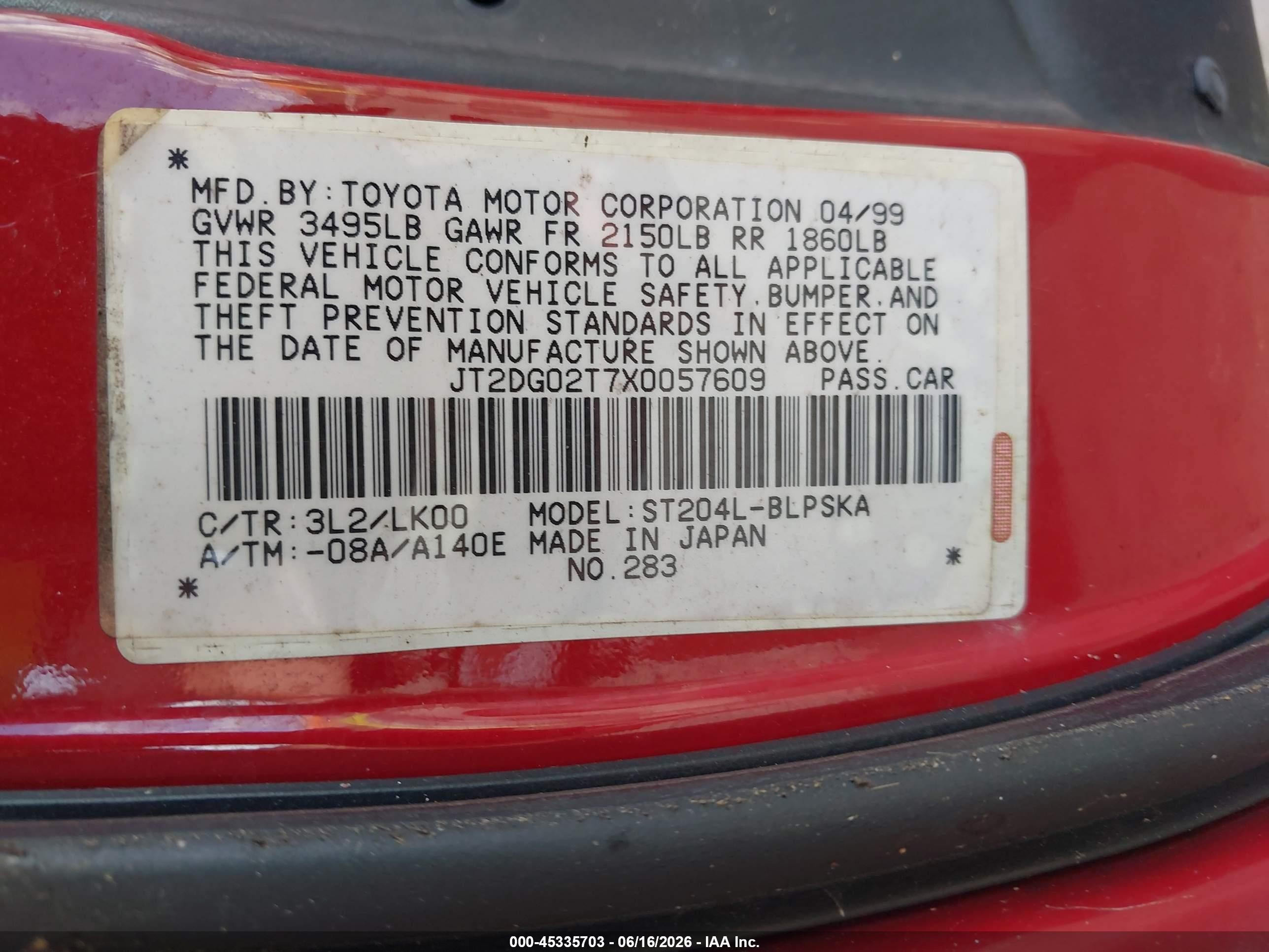 1999 Toyota Celica Gt Красный vin: JT2DG02T7X0057609