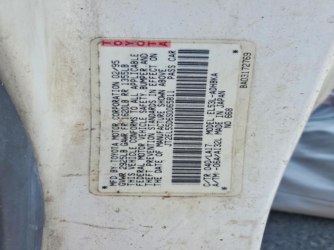1995 Toyota Tercel Base White vin: JT2EL55D6S0065811