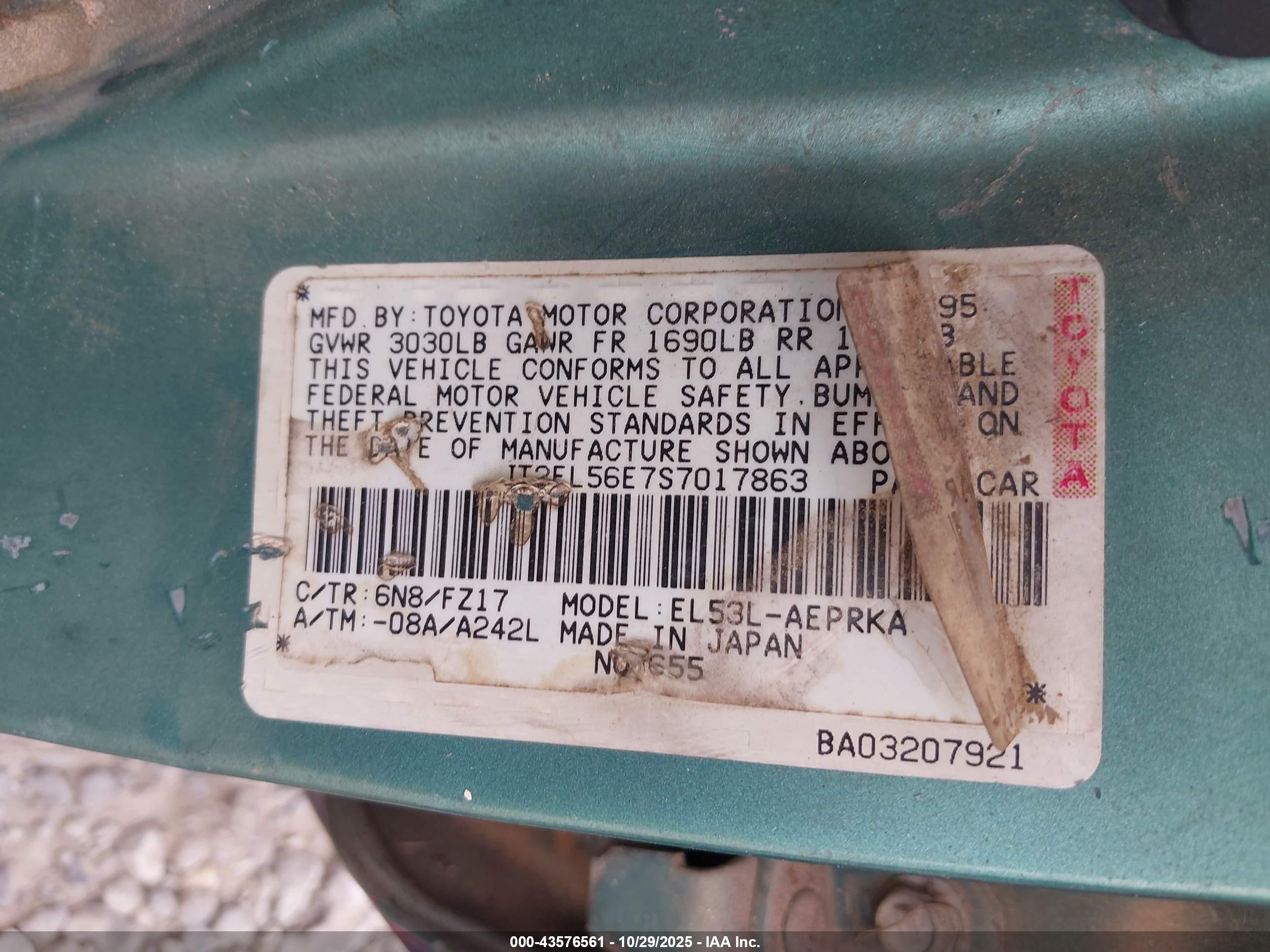 1995 Toyota Tercel Dx Blue vin: JT2EL56E7S7017863