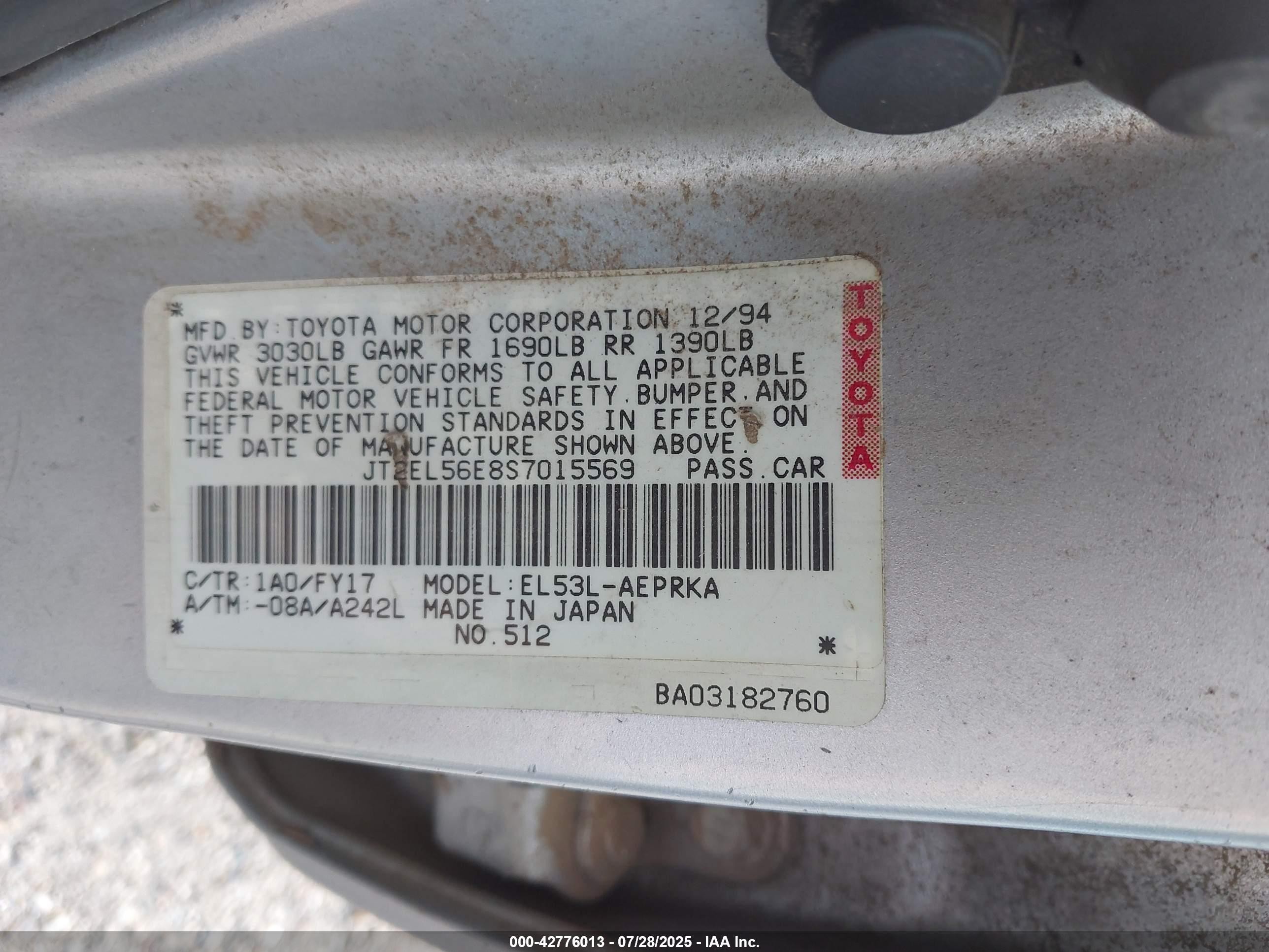 1995 Toyota Tercel Dx Silver vin: JT2EL56E8S7015569