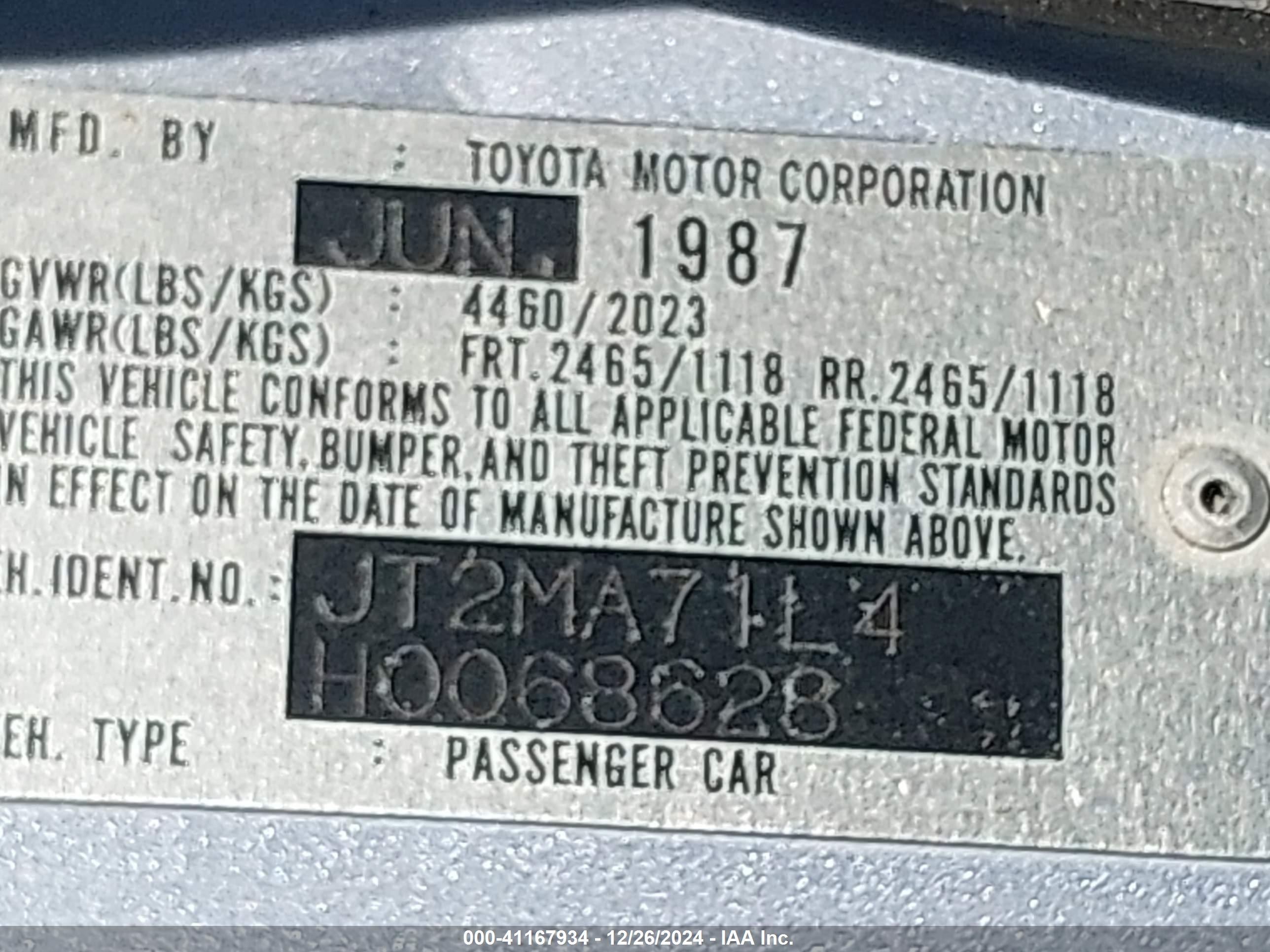 Price & History 1987 Toyota Supra 3.0l I6 Fi F vin