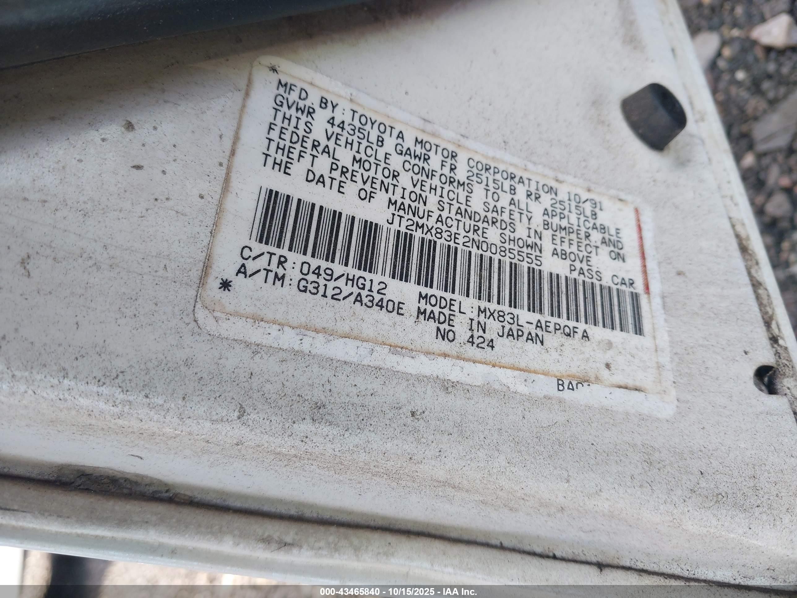 1992 Toyota Cressida Luxury White vin: JT2MX83E2N0085555