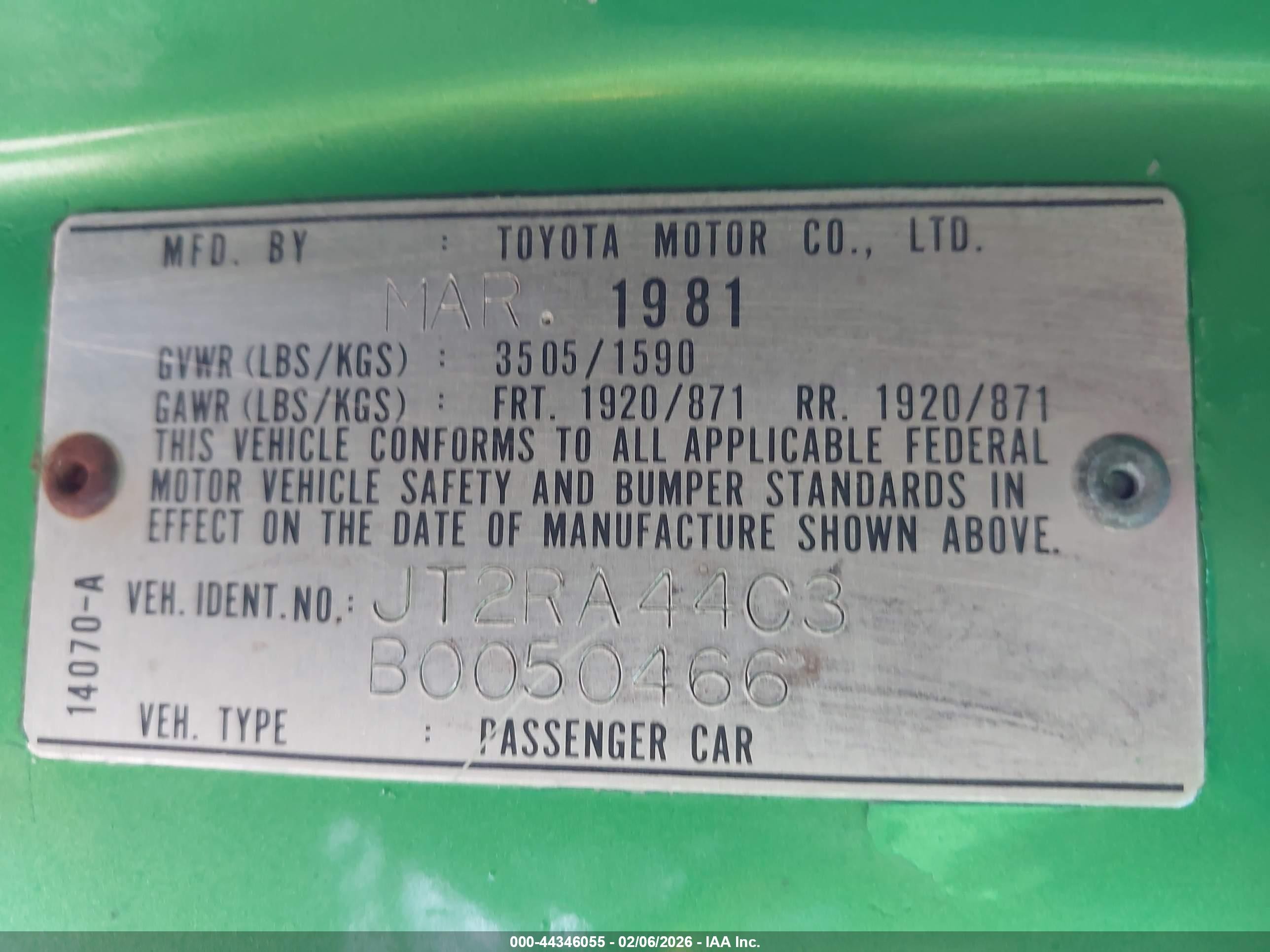 1981 Toyota Celica Gt Green vin: JT2RA44C3B0050466