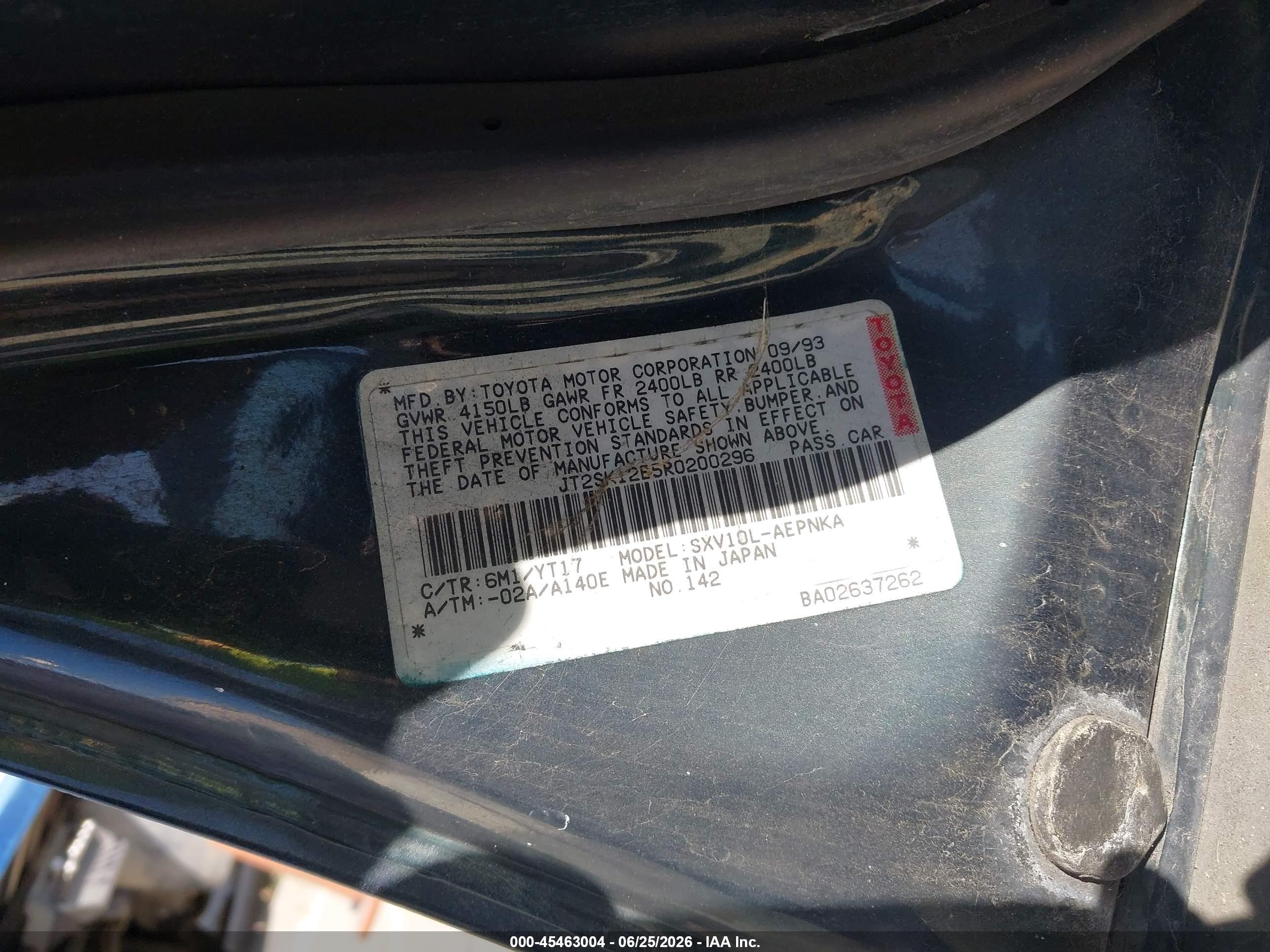 1994 Toyota Camry Le Green vin: JT2SK12E5R0200296