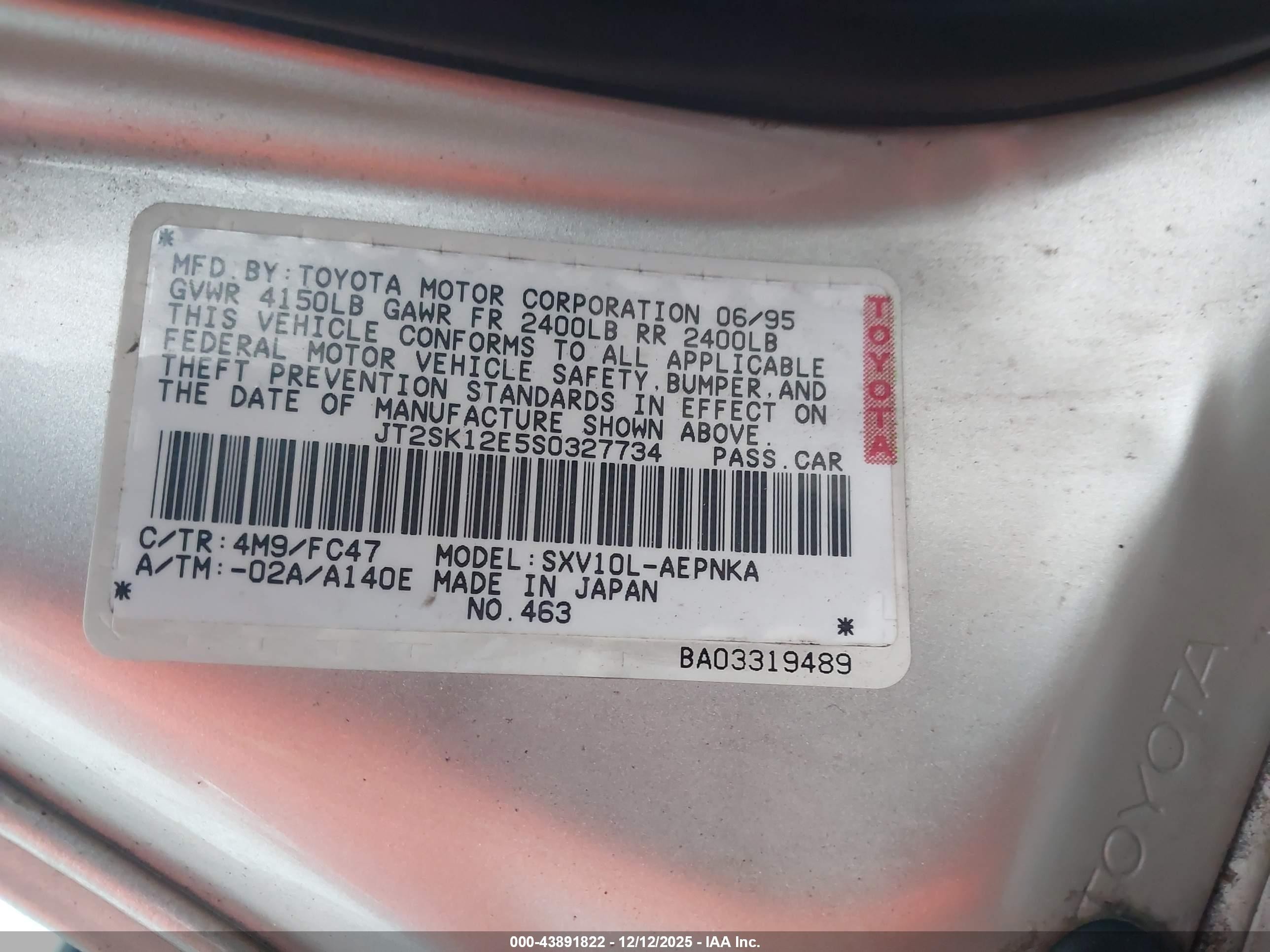 1995 Toyota Camry Le Gold vin: JT2SK12E5S0327734