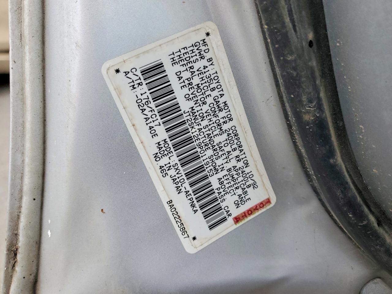 1993 Toyota Camry Le Silver vin: JT2SK12E9P0119153
