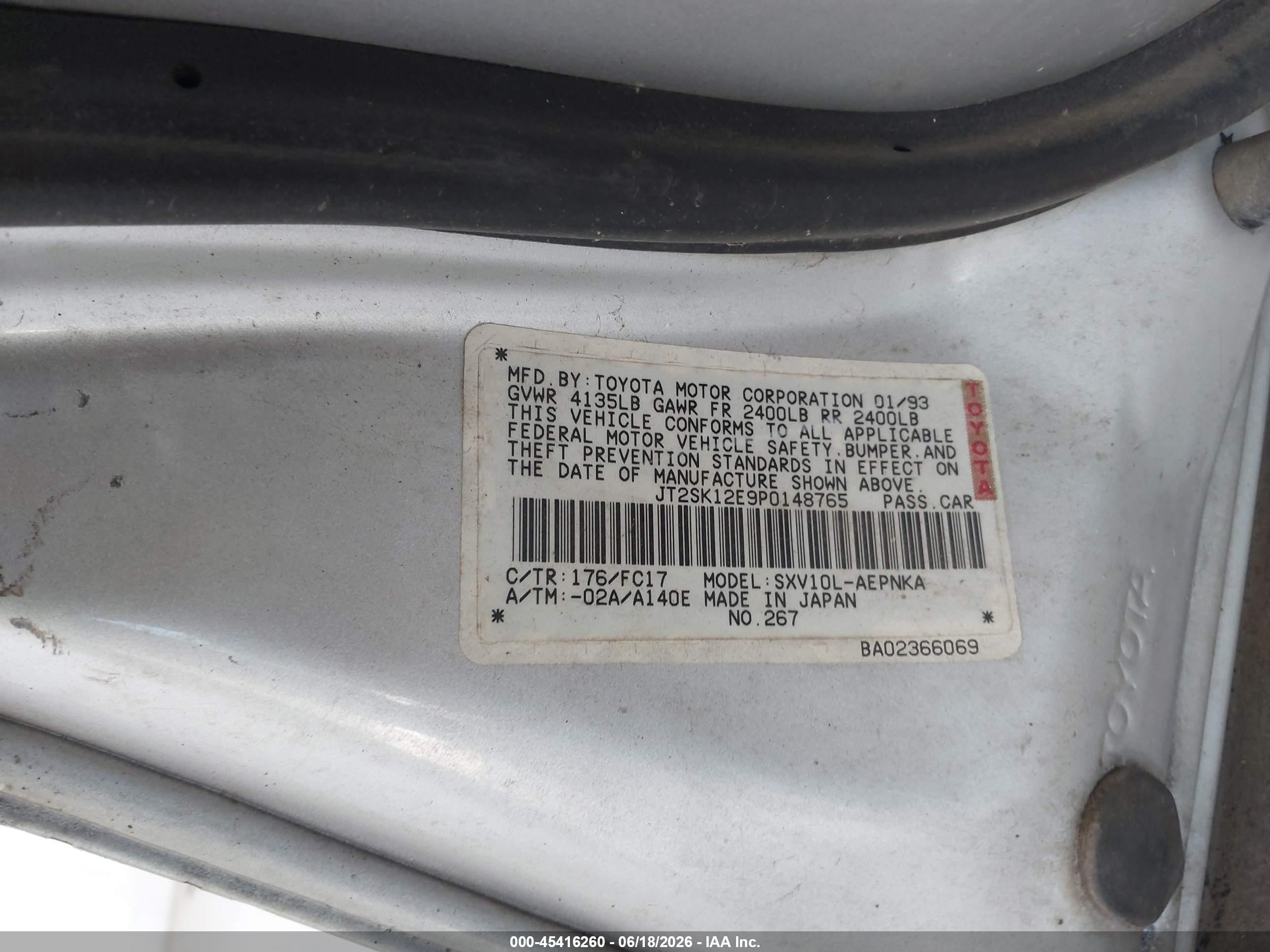 1993 Toyota Camry Le Silver vin: JT2SK12E9P0148765