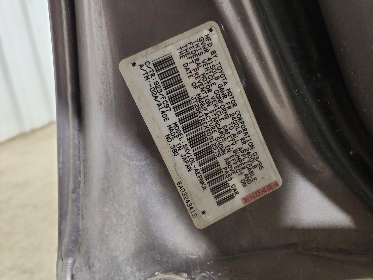 1995 Toyota Camry Le Silver vin: JT2SK12EXS0312579